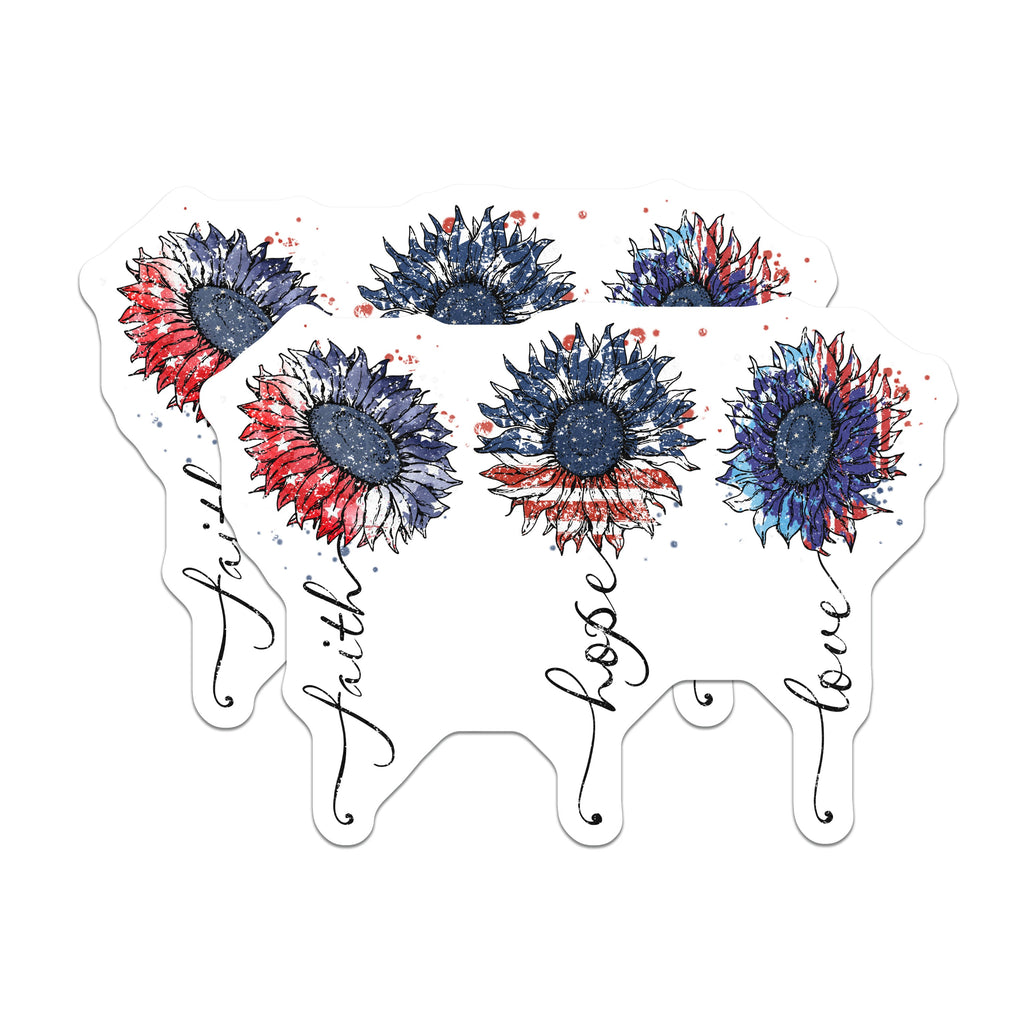 (2 Pack) Sunflower American Flag Magnets - Patriotic Faith Hope Love - Americana Floral Decor - 5 Inches On Longest Side - Thick Durable Magnet - Made in USA - MAG37740