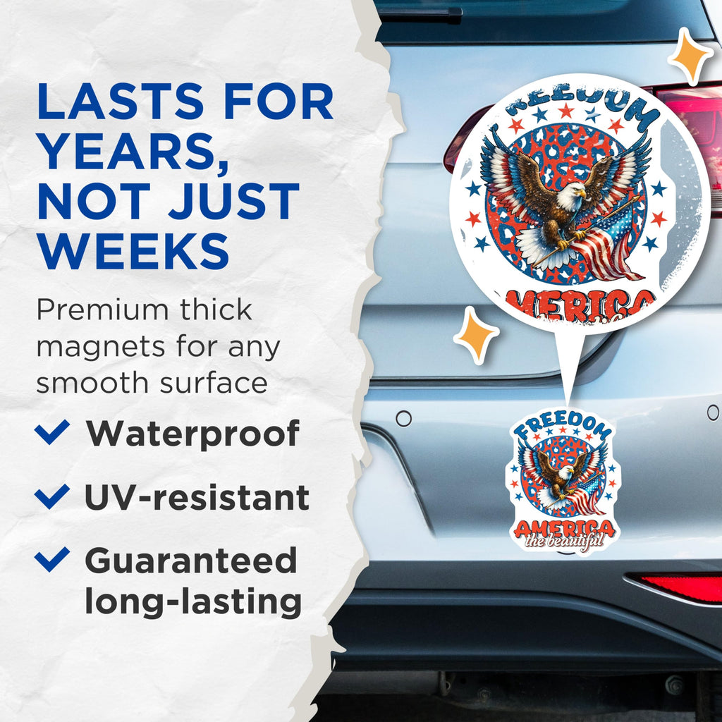 (2 Pack) Freedom Magnets - American Bald Eagle - Patriotic Decor - USA Flag - 5" On Longest Side - for Cars, Fridges, Toolboxes - Made in USA - MAG7404