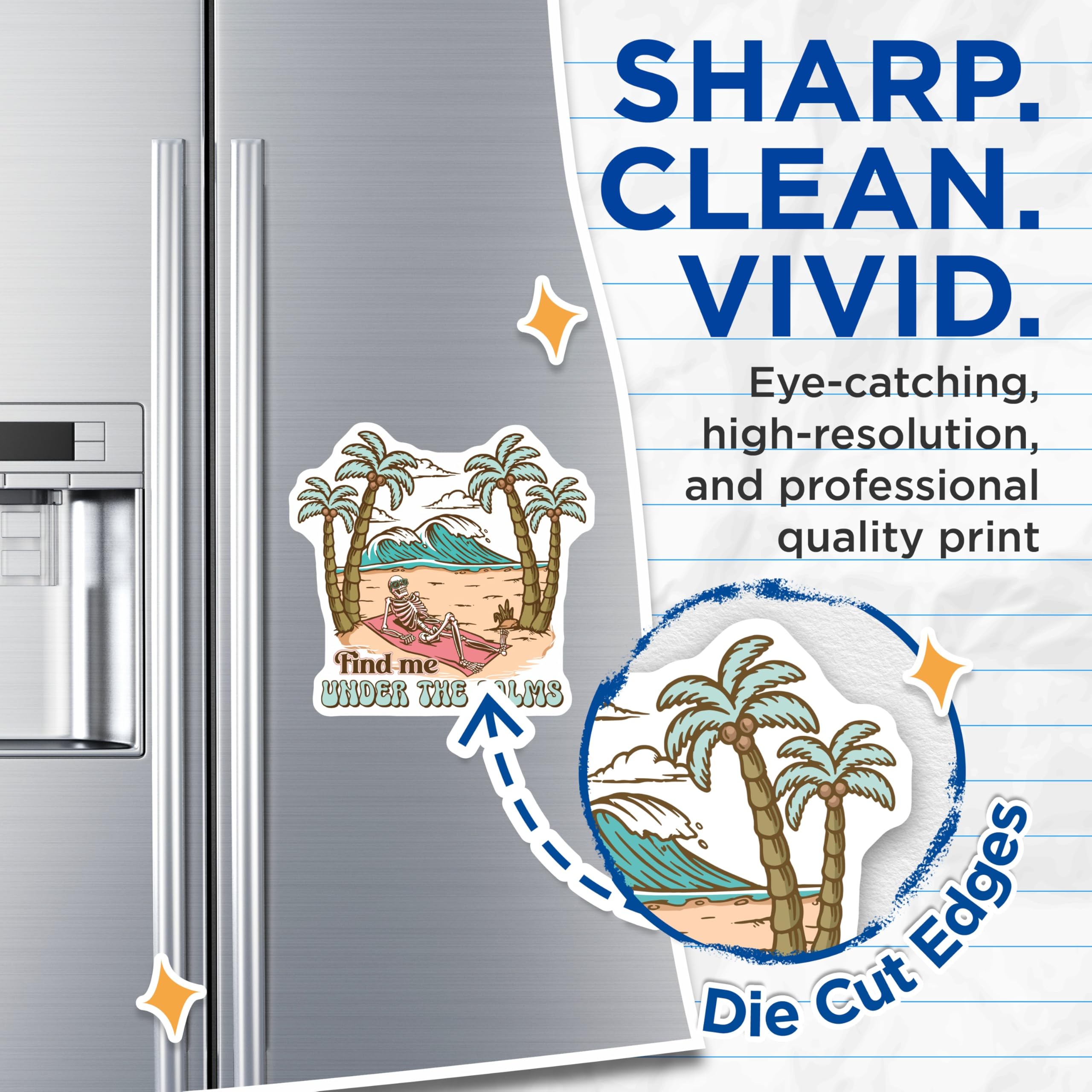 (2 Pack) Beach Skeleton Magnets - Palm Tree Decor - Coastal Scene Refrigerator Magnets - 5" On Longest Side - Premium Magnet - for Cars, Refrigerators, Toolboxes, Lockers - Made in USA - MAG18643
