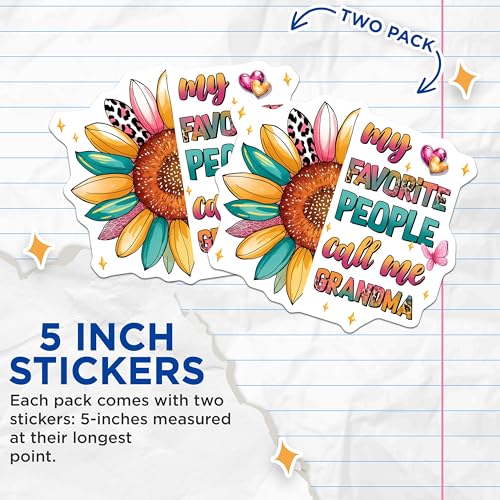(2 Pack) Grandma Sunflower Stickers - 5" On Longest Side - Sticks to Smooth Flat Surfaces - Made in USA - BMCS8460 - BMCS8460