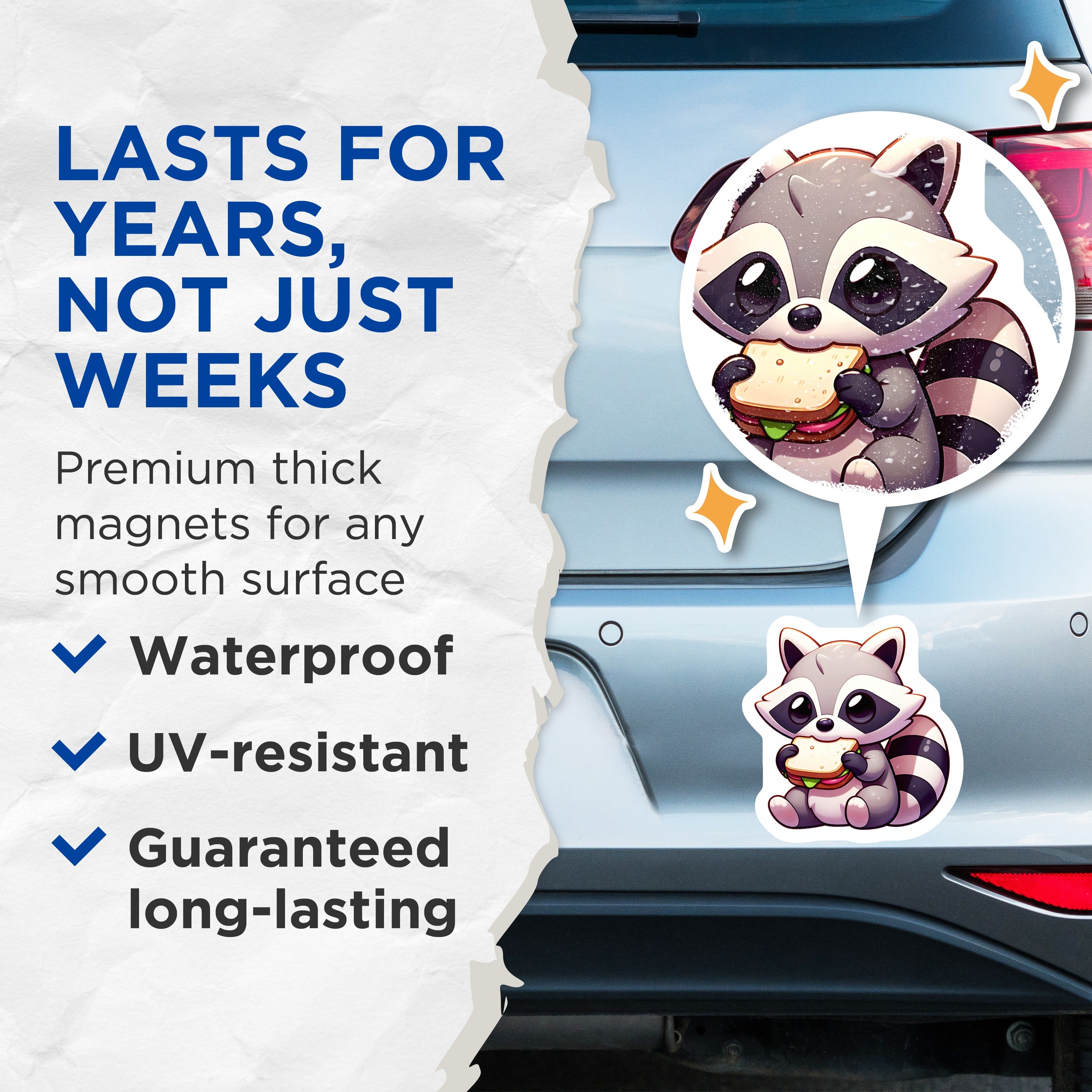 (2 Pack) Raccoon Magnets - Cute Animal Fridge Decor - Sandwich Lover Locker Accents - 5 Inches On Longest Side - Thick Durable Magnet - Made in USA - MAG37811