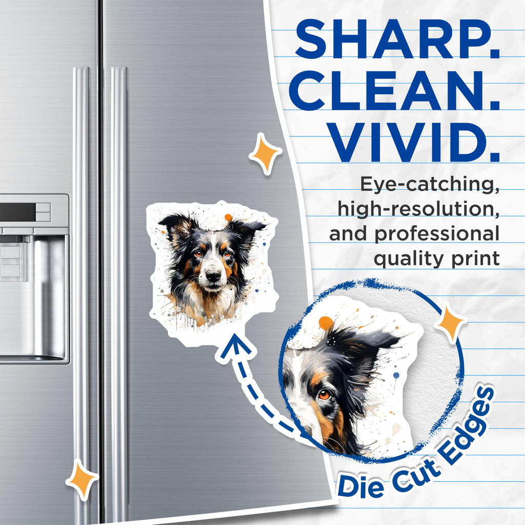 (2 Pack) Border Collie Magnets - Artistic Dog Decor - Pet Owner Kitchen Accent - 5 Inches On Longest Side - Thick Durable Magnet - Made in USA - MAG26470