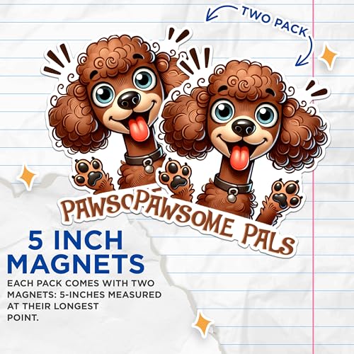 (2 Pack) Adorable Poodle Dog Magnets - Cute Cartoon Pet Magnets - Animal Lover Fridge Magnets- 5" On Longest Side - for Fridges, Toolboxes, Cars - Made in USA - MAG2821