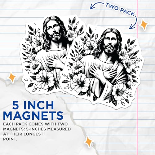 (2 Pack) Christian Faith Magnets - Jesus Design - Religious Decoration for Home or Office - 5" On Longest Side - for Cars, Fridges, Toolboxes - Made in USA - MAG7325
