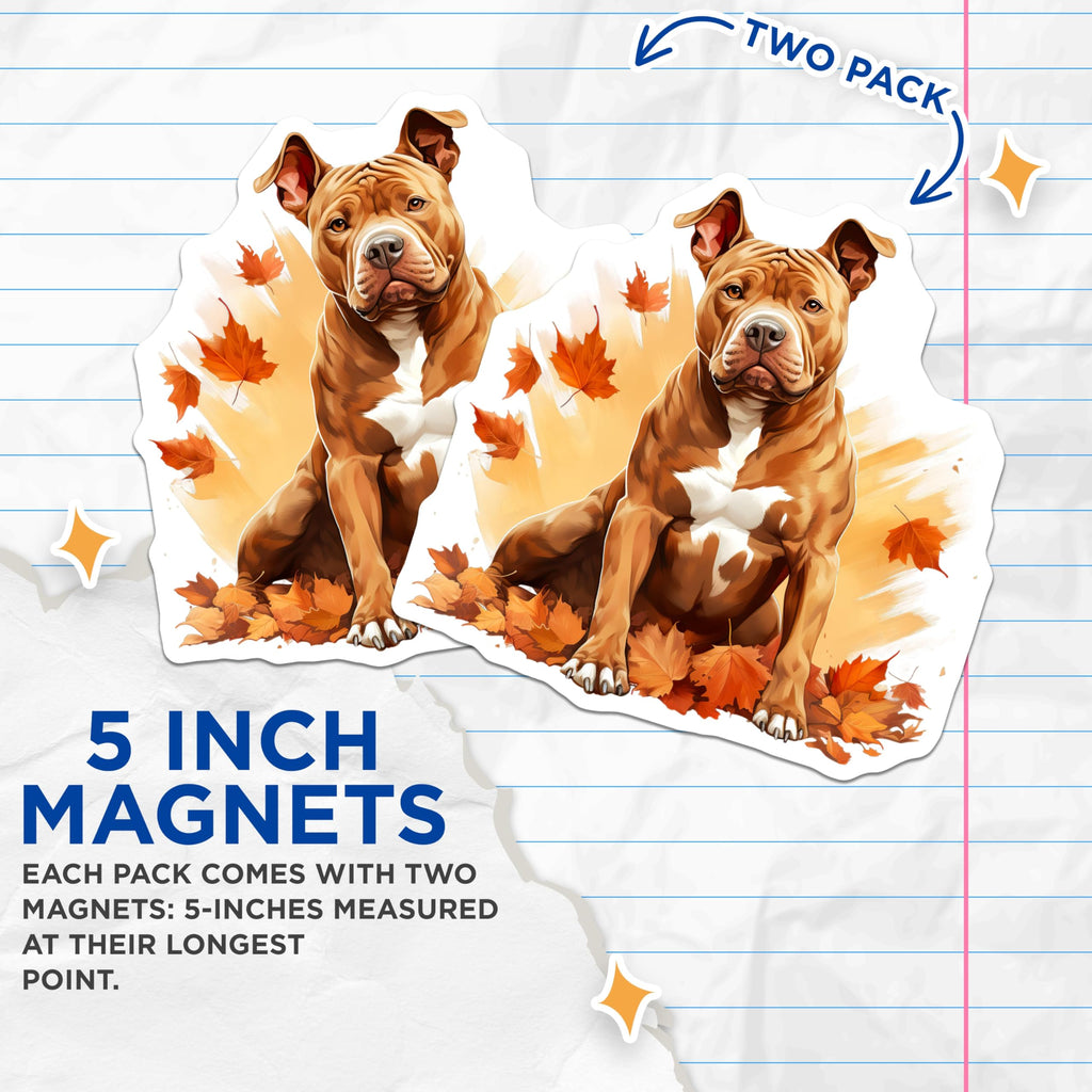 (2 Pack) Pit Bull Dog Magnets - Autumn Fall Leaves Decor - Pet Parent Fridge Locker Decor - 5 Inches On Longest Side - Thick Durable Magnet - Made in USA - MAG30301