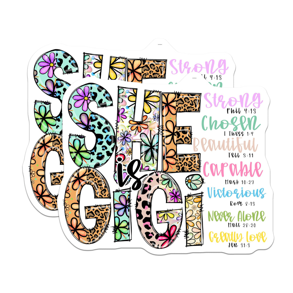 (2 Pack) She is Gigi Magnets - Floral Christian Quotes - Gigi Granddaughter - 5" On Longest Side - Premium Magnet - for Cars, Refrigerators, Toolboxes, Lockers - Made in USA - MAG14622
