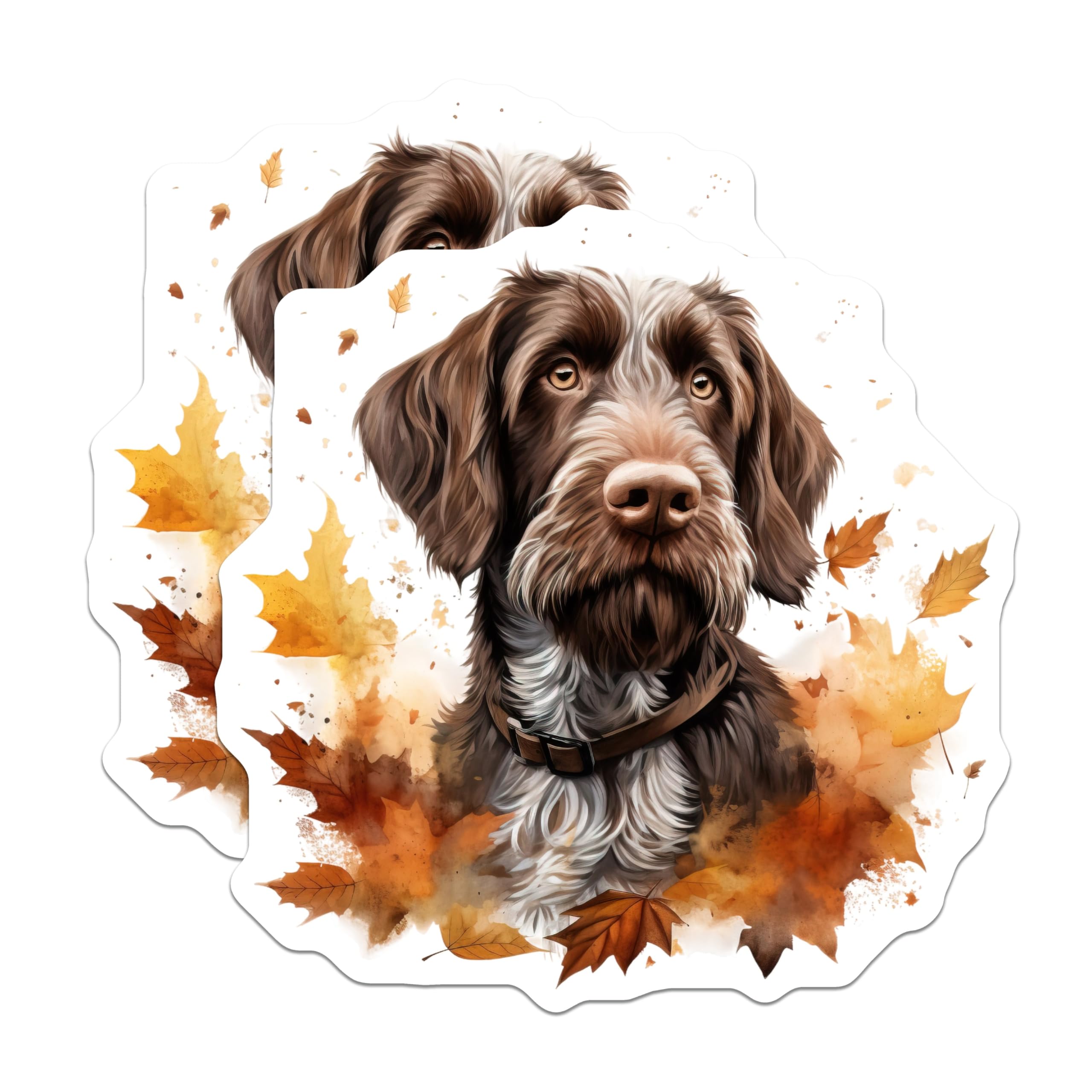 (2 Pack) Wirehaired Pointing Griffon Magnets - Autumn Dog Art - Fall Kitchen Refrigerator Accents - 5 Inches On Longest Side - Thick Durable Magnet - Made in USA - MAG30733