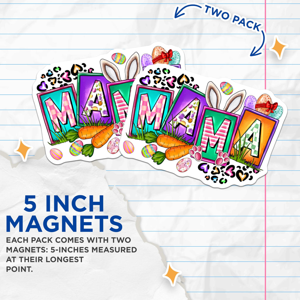 (2 Pack) Mama Easter Magnets - Charming Spring Refrigerator Decor - Leopard Bunny Paws Mom Appreciation - 5 Inches On Longest Side - Thick Durable Magnet - Made in USA - MAG30092
