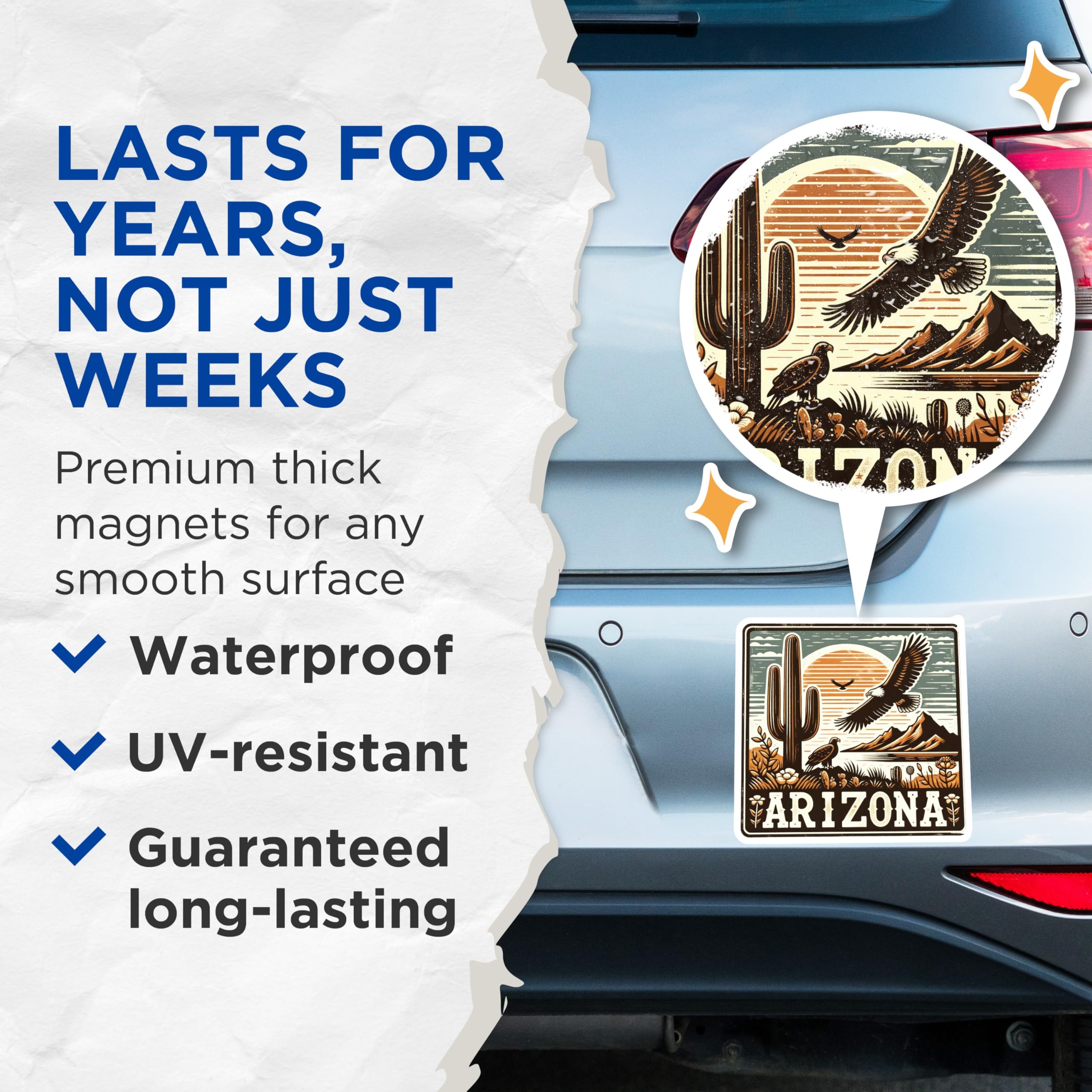 (2 Pack) Arizona State Magnets - Desert Eagle Scene - Southwest Souvenir Magnets - 5" On Longest Side - Premium Magnet - for Cars, Refrigerators, Toolboxes, Lockers - Made in USA - MAG17185
