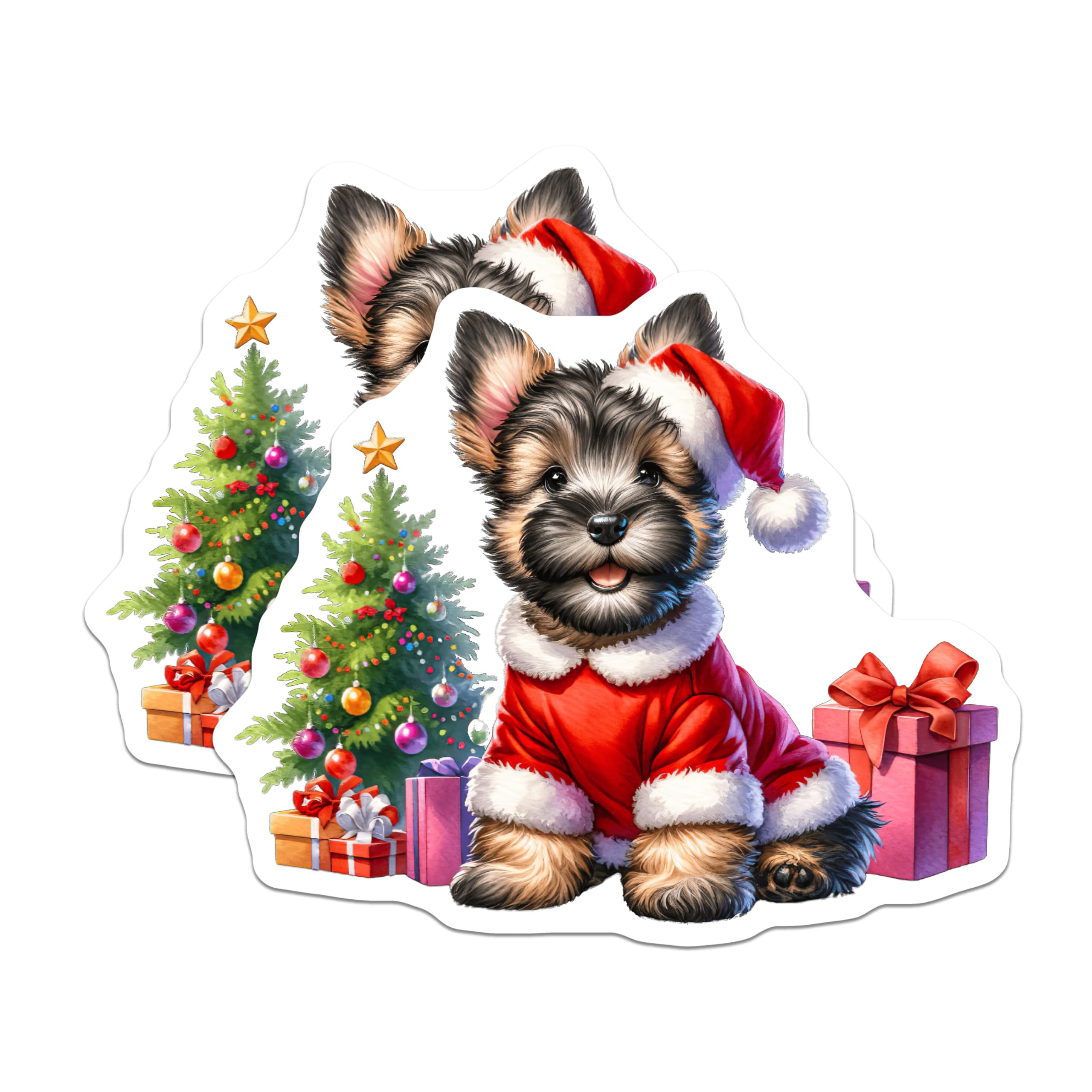 (2 Pack) Christmas Puppy Magnets - Adorable Santa Dog Holiday Decor - Festive Yorkie Refrigerator Accessory for Dog Owners - 5 Inches On Longest Side - Thick Durable Magnet - Made in USA - MAG27964