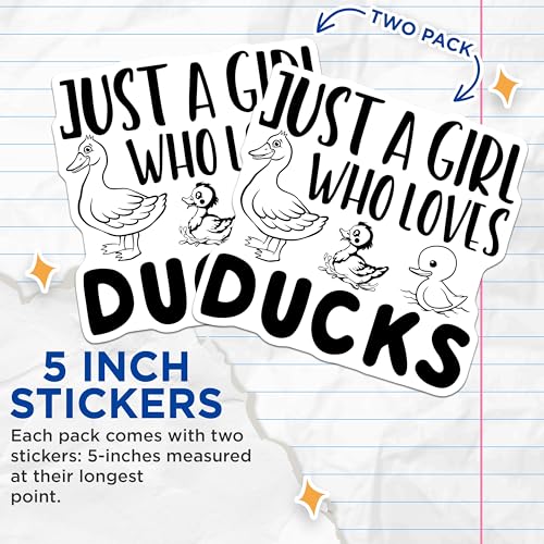 (2 Pack) Just a Girl Who Loves Ducks Stickers - Cute Duck Stickers - Animal Lover Stickers - 5" On Longest Side - Sticks to Smooth Flat Surfaces - Made in USA - BMCS5118