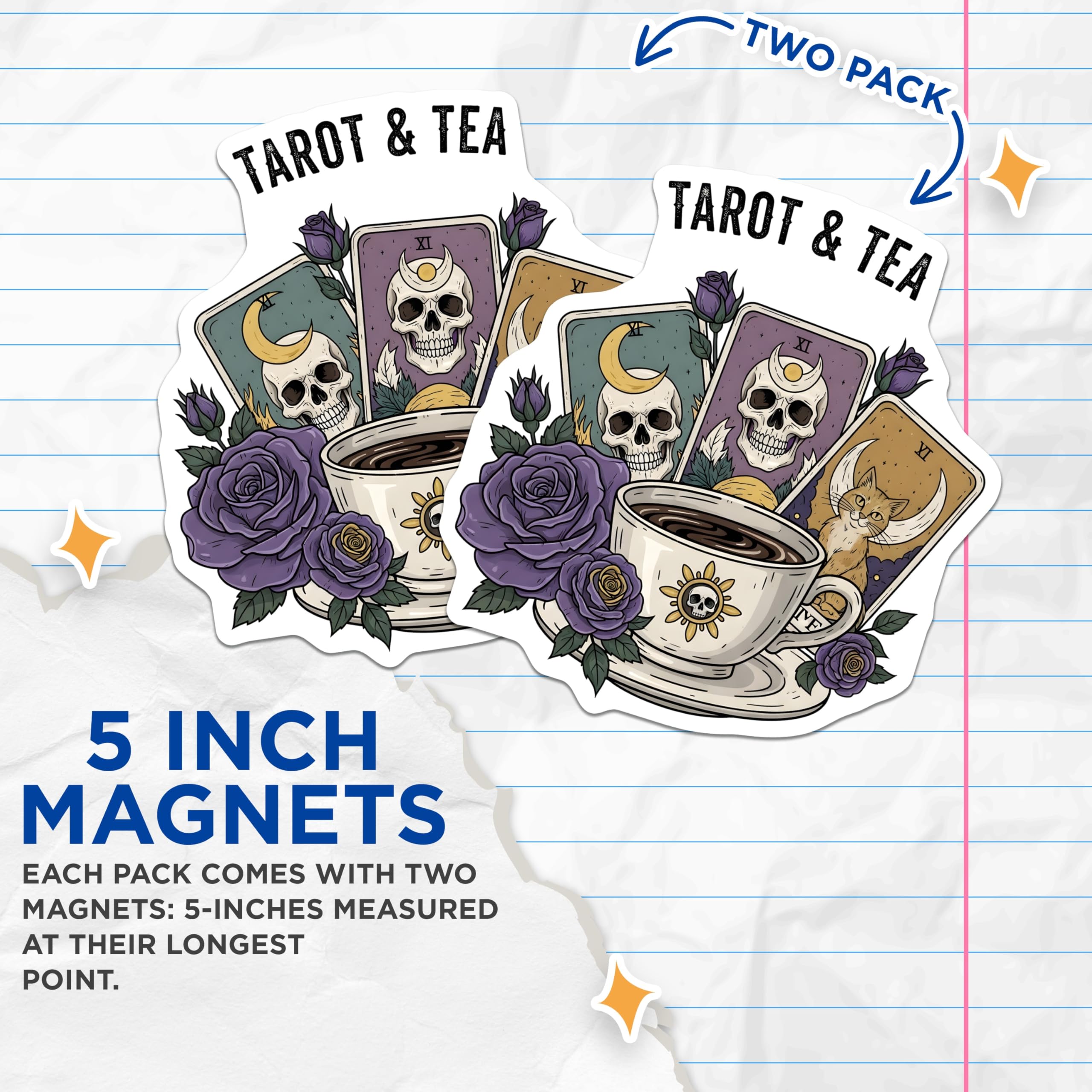(2 Pack) Tarot and Tea Magnets - Witchy Home Decor - Mystical Art for Fridge - 5" On Longest Side - Premium Magnet - for Cars, Refrigerators, Toolboxes, Lockers - Made in USA - MAG18137