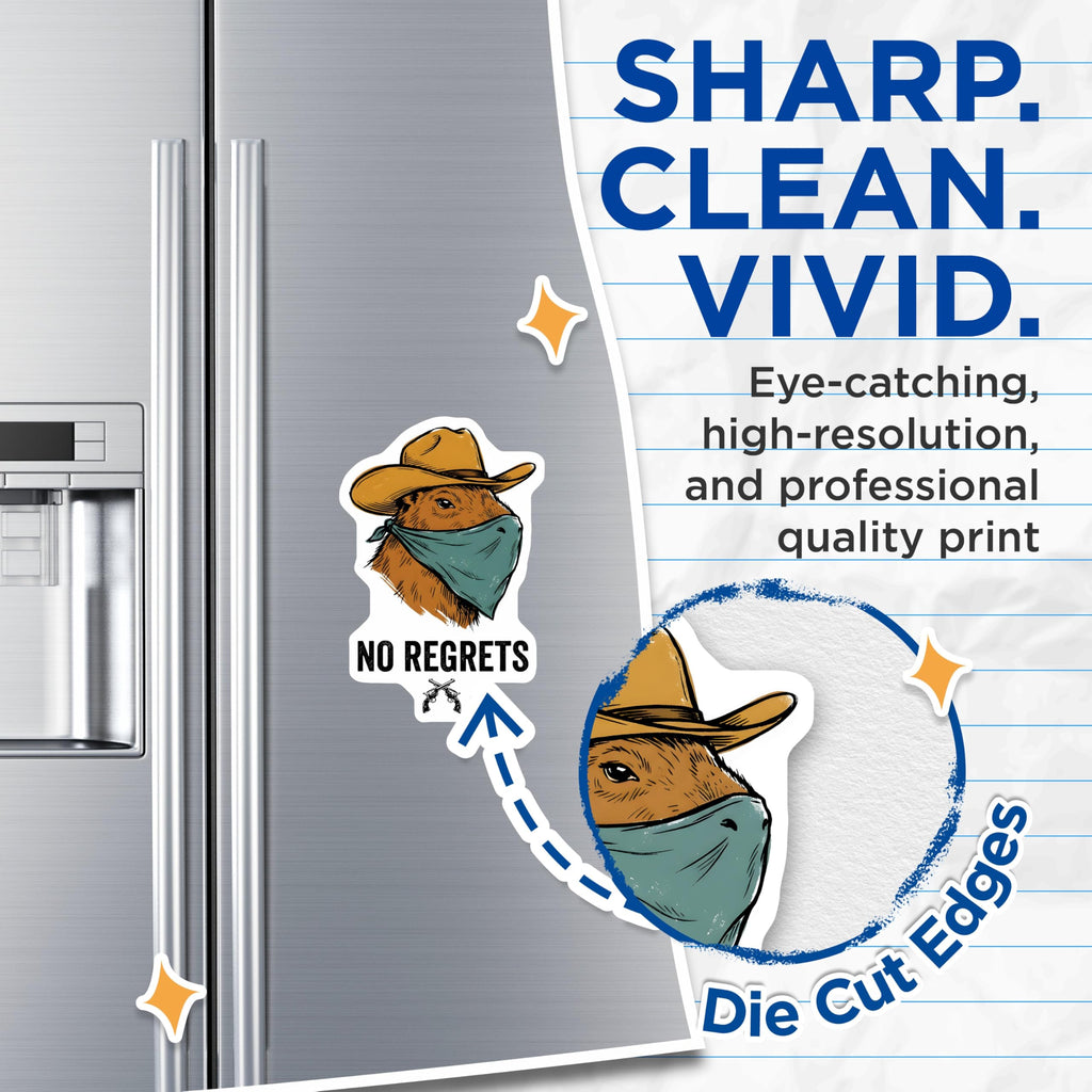 (2 Pack) Capybara Magnets - Cowboy Capybara - No Regrets Art - 5" On Longest Side - Premium Magnet - for Cars, Refrigerators, Toolboxes, Lockers - Made in USA - MAG14533