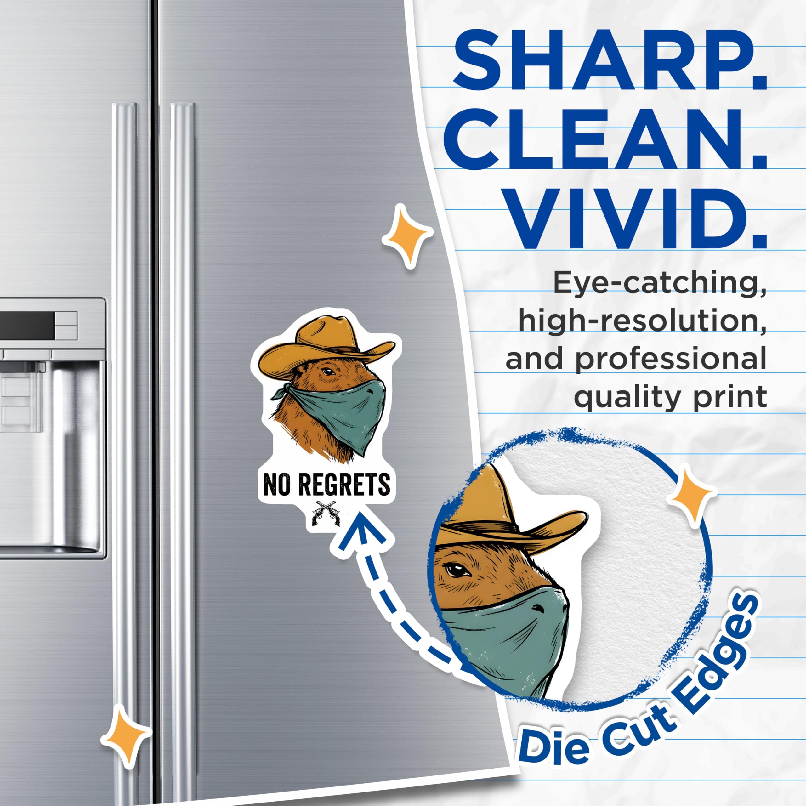 (2 Pack) Capybara Magnets - Cowboy Capybara - No Regrets Art - 5" On Longest Side - Premium Magnet - for Cars, Refrigerators, Toolboxes, Lockers - Made in USA - MAG14533