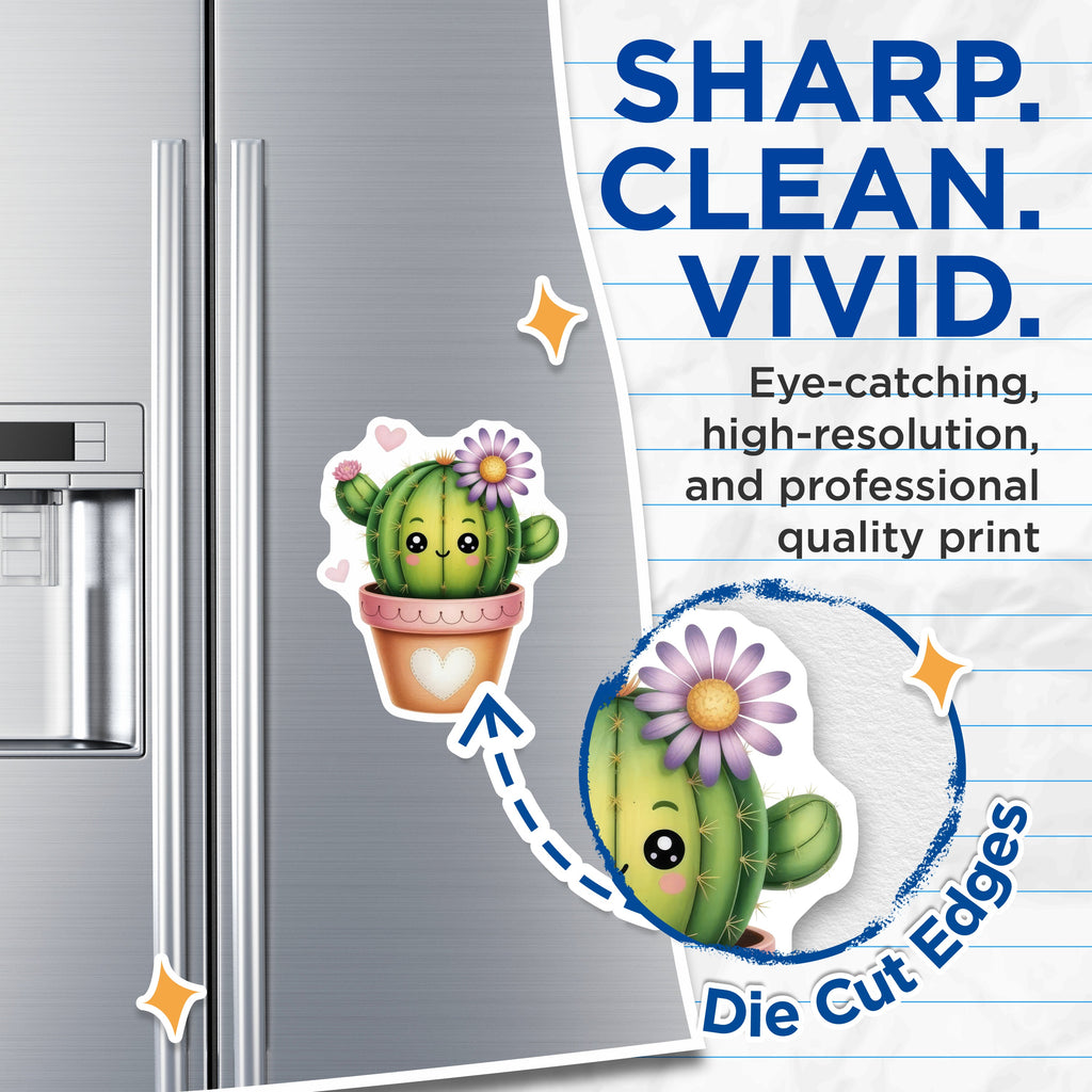 (2 Pack) Kawaii Cactus Magnets - Cute Succulent Decor - Plant Lover Accent - Refrigerator Locker Art - 5 Inches On Longest Side - Thick Durable Magnet - Made in USA - MAG38281