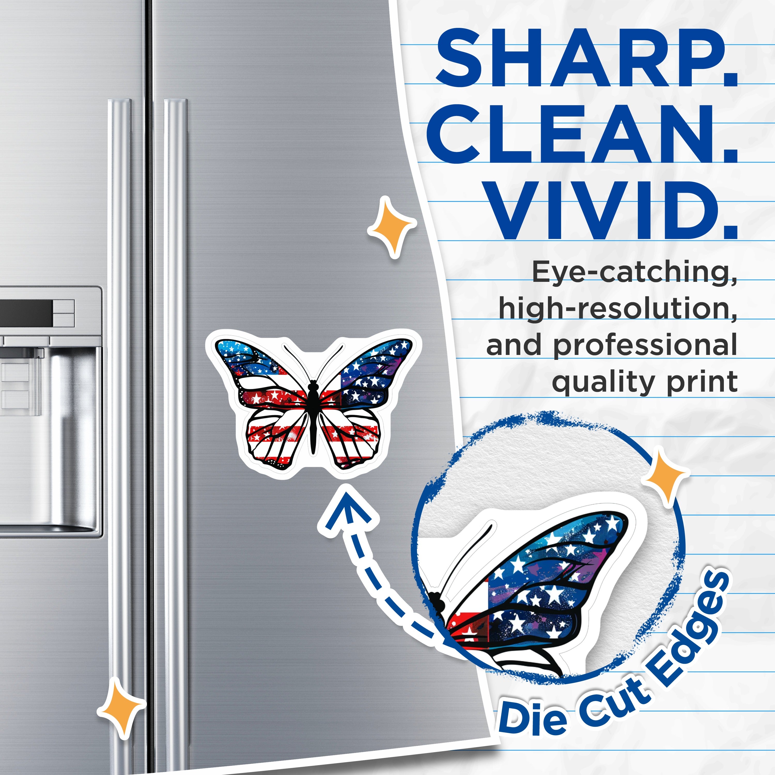 (2 Pack) American Flag Butterfly Magnets - Patriotic Fridge Decor - Americana Style Item - July 4th Display - Memorial Day Accent - 5" - Durable Magnet - Made in USA - MAG38838