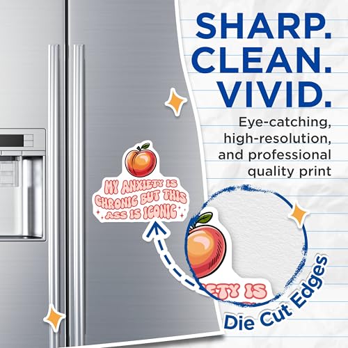 (2 Pack) My Anxiety is Chronic But This Ass is Iconic Magnets - Funny Quotes - Peach Humor - 5" On Longest Side - for Cars, Fridges, Toolboxes - Made in USA - MAG7672