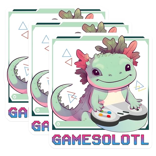 (3 Pack) Axolotl Gamer Decals - Cute Amphibian - Gaming Laptop Stickers - 3 Inches On Longest Side - Easy Peel & Apply - Made in USA - 3MCS6557