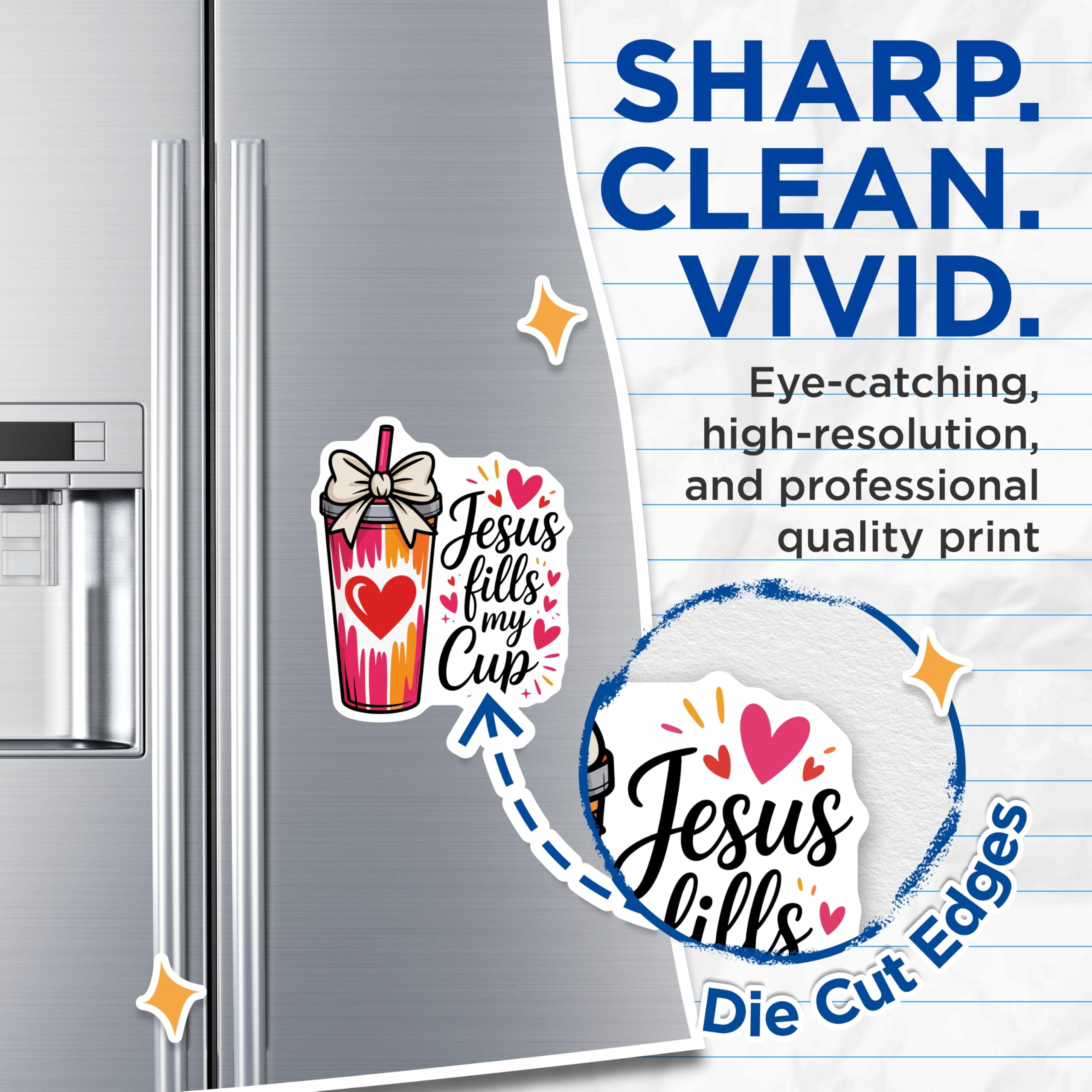 (2 Pack) Christian Magnets - Jesus Fills My Cup Design - Religious Inspiration Magnets - 5 Inches On Longest Side - Thick Durable Magnet - Made in USA - MAG20478