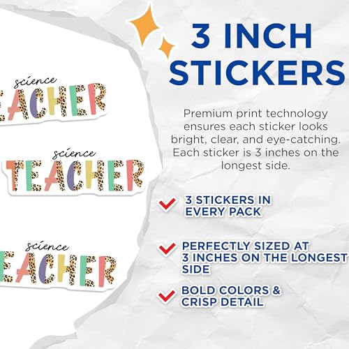 (3 Pack) Science Teacher Decals - Laptop Decals - Leopard Print Stickers - 3 Inches On Longest Side - Easy Peel & Apply - Made in USA - 3MCS6601