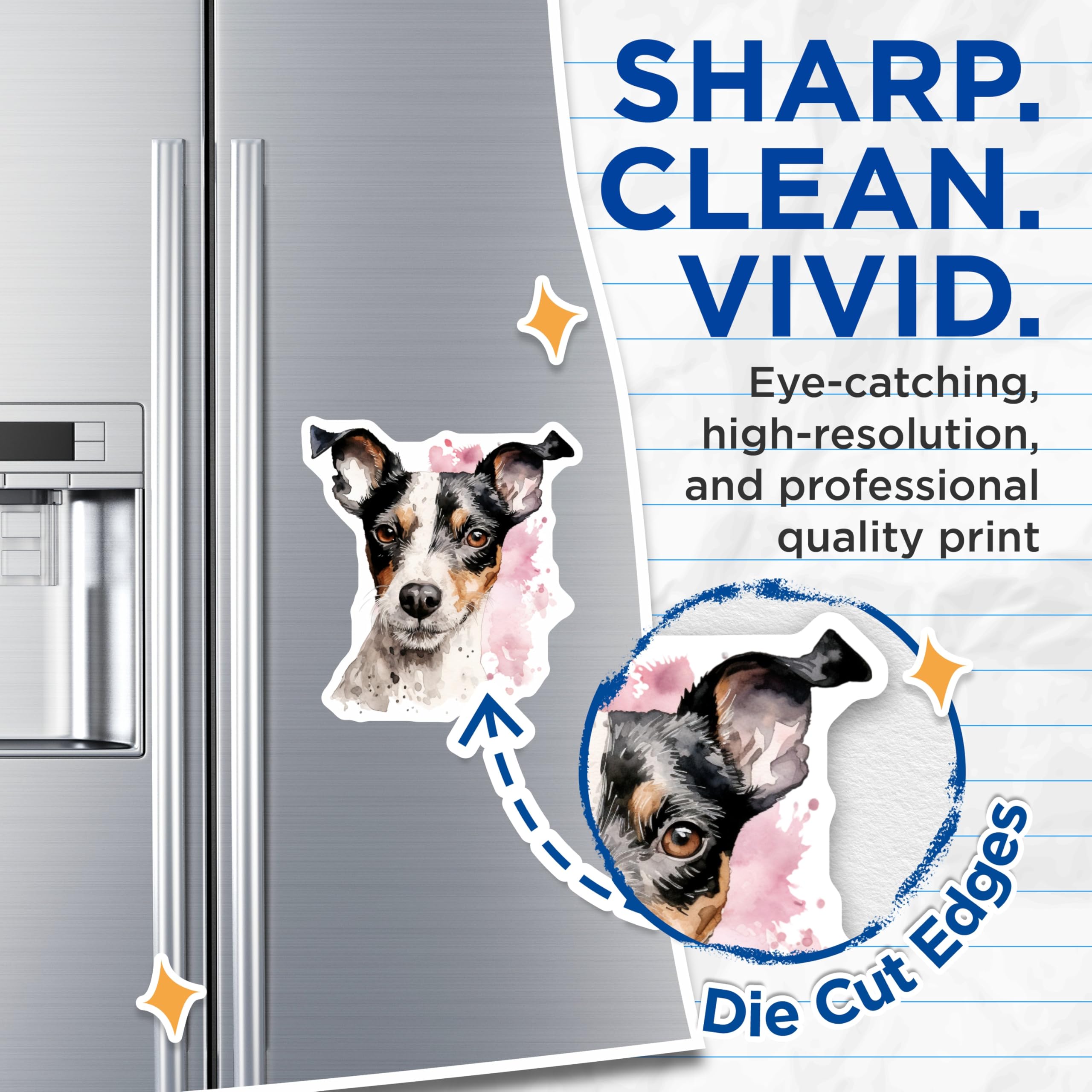 (2 Pack) Jack Russell Magnets - Watercolor Dog Art - Pet Parent Fridge Decor - 5 Inches On Longest Side - Thick Durable Magnet - Made in USA - MAG26447