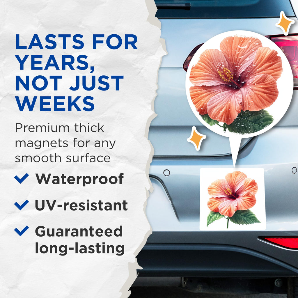 (2 Pack) Vibrant Hibiscus Flower Magnets - Botanical Fridge Decor - Tropical Summer Home Accent Organizers - 5 Inches On Longest Side - Thick Durable Magnet - Made in USA - MAG25060