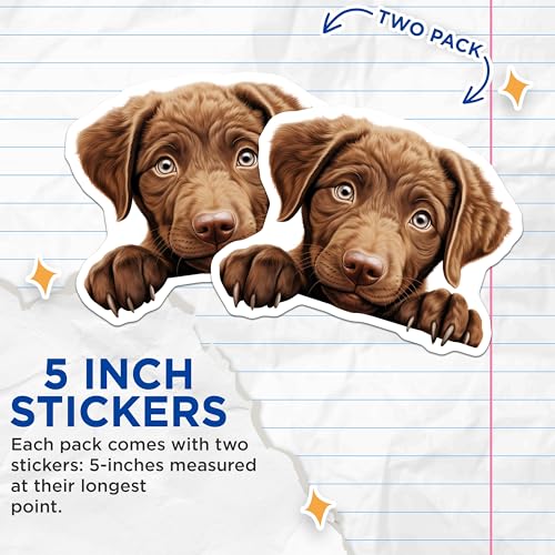 (2 Pack) Adorable Puppy Stickers - Cute Dog - Animal Lover - 5" On Longest Side - Sticks to Smooth Flat Surfaces - Made in USA - BMCS9928