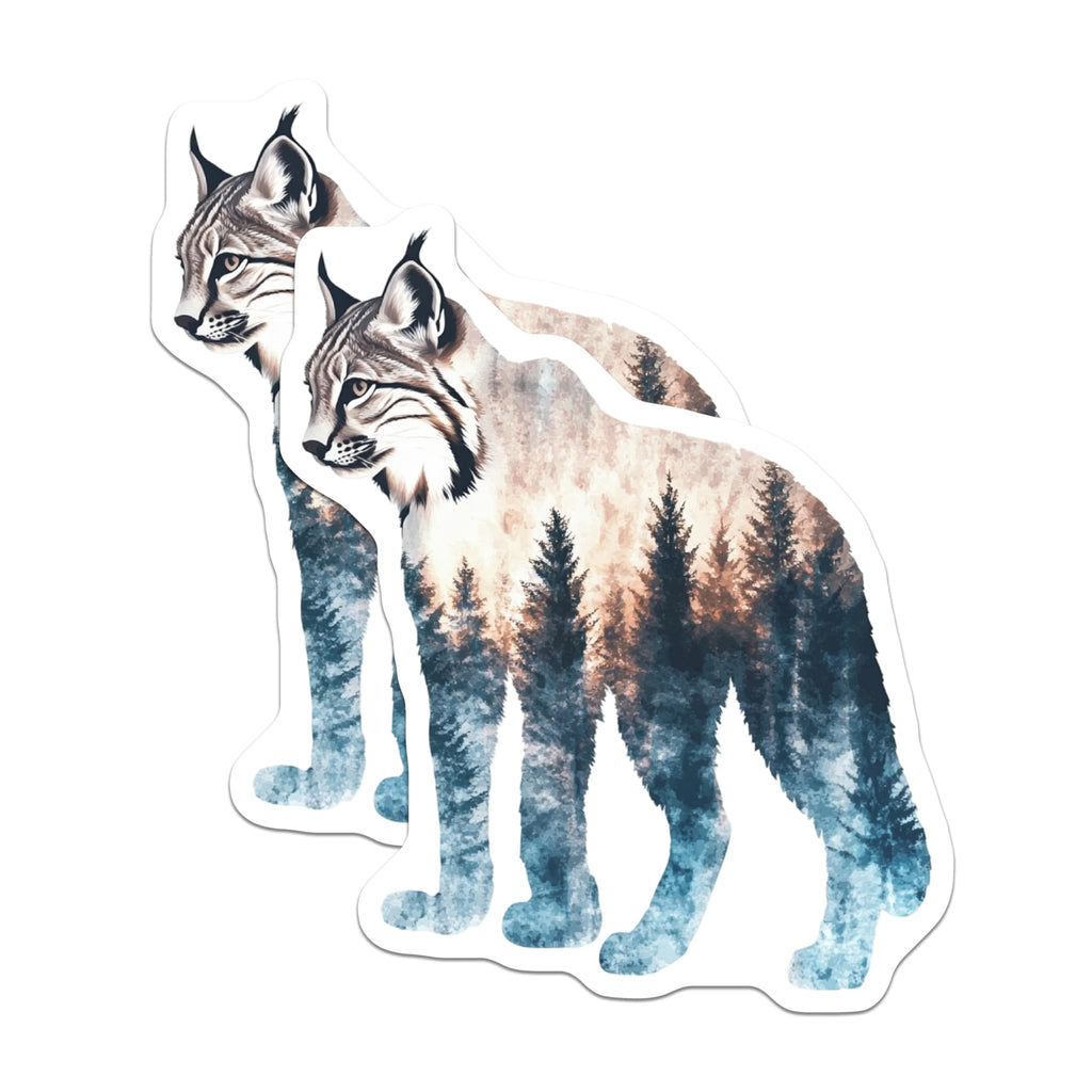 (2 Pack) Bobcat Stickers - Forest Animal Decals - Wildlife Illustration Stickers - 5" On Longest Side - Sticks to Smooth Flat Surfaces - Made in USA - BMCS14339