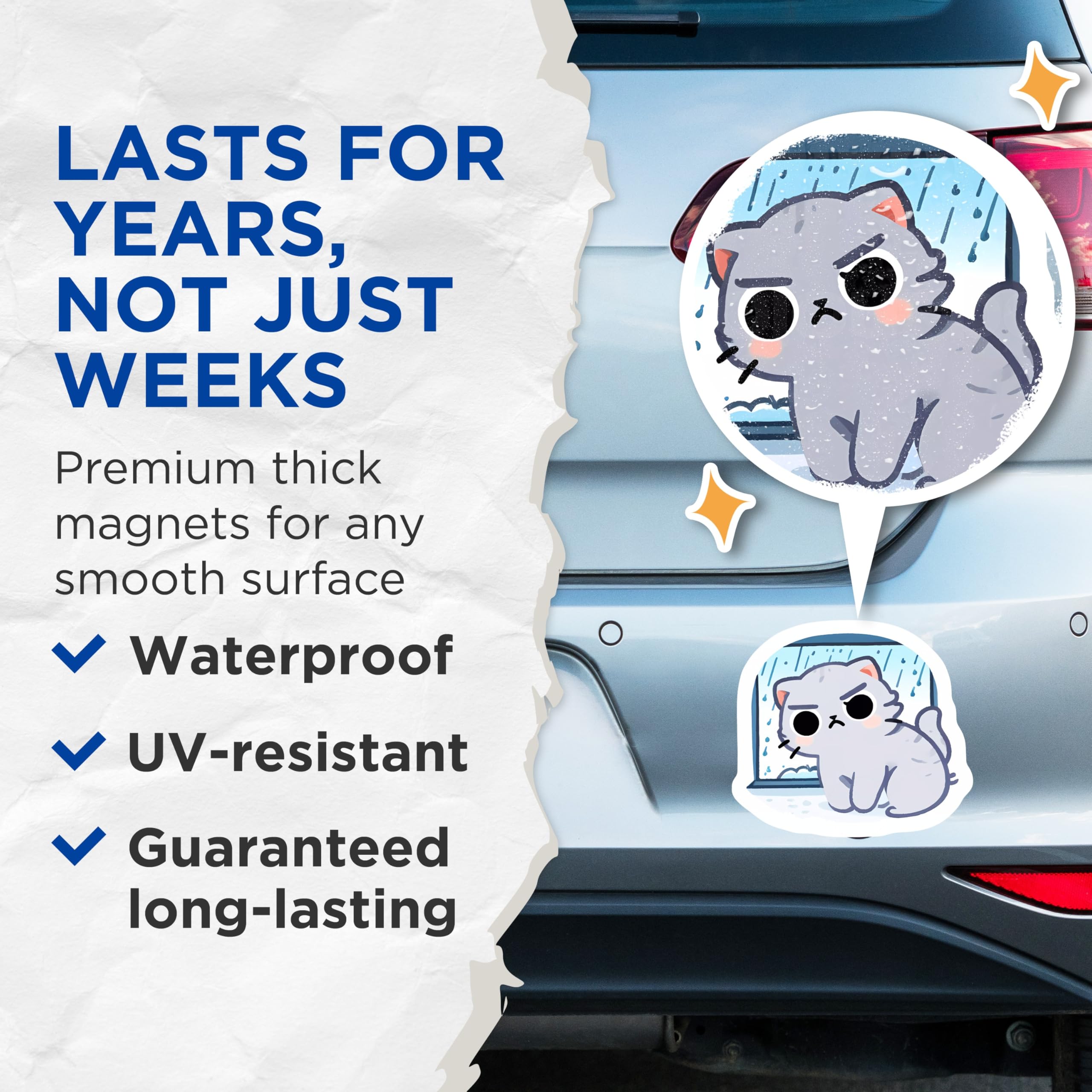 (2 Pack) Grumpy Cat Magnets - Annoyed Kitty Rainy Day Window Feline - Sarcastic Moody Animal Fridge Decoration - 5 Inches On Longest Side - Thick Durable Magnet - Made in USA - MAG21246
