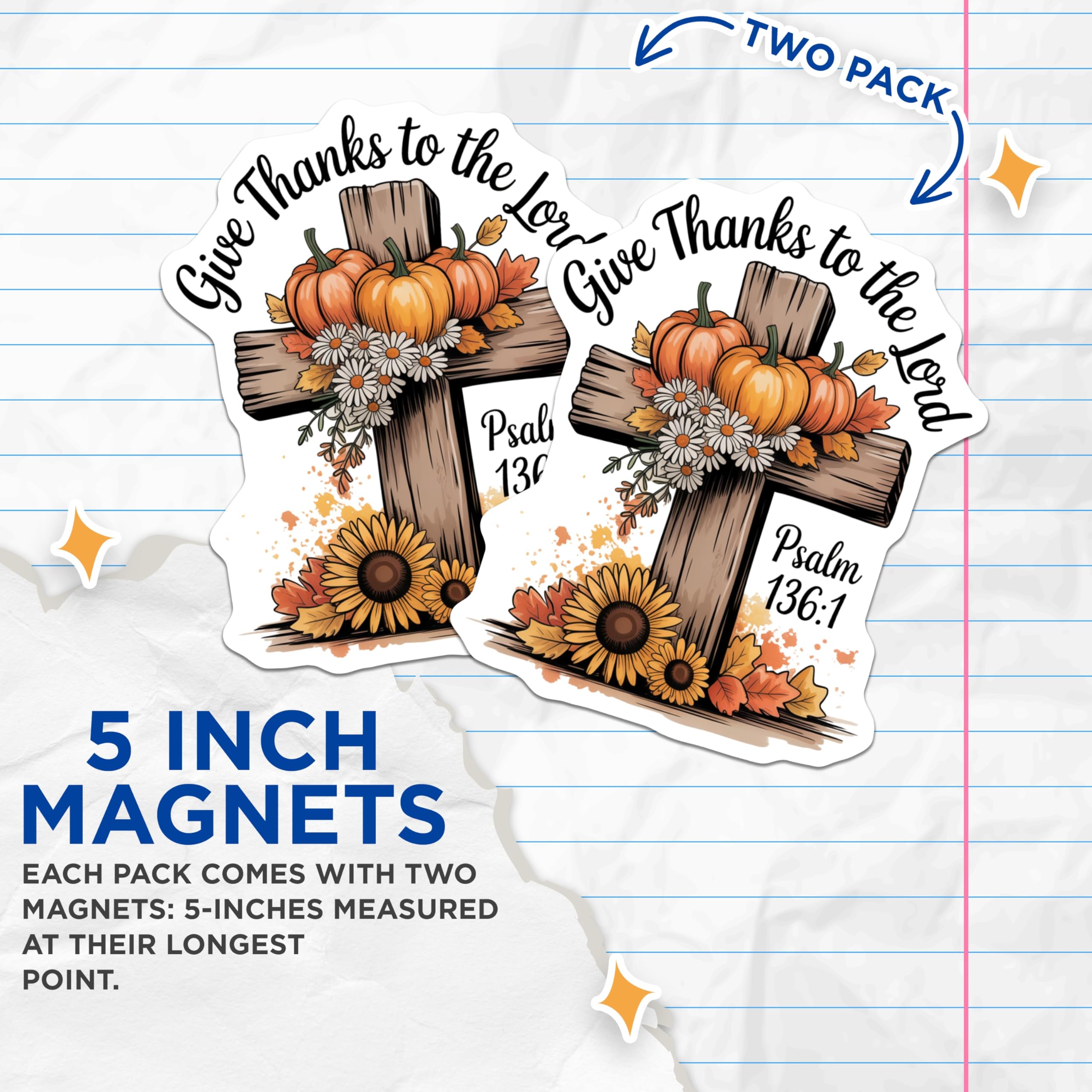 (2 Pack) Fall Thanksgiving Magnets - Pumpkin Decor - Religious Christian Magnet Set- 5" On Longest Side - Sticks to Smooth Flat Surfaces - Made in USA - MAG11419