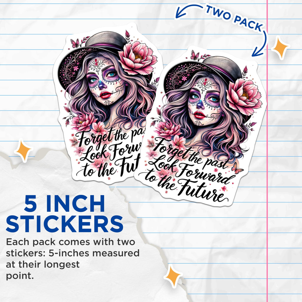 (2 Pack) Sugar Skull Girl Stickers - Inspirational Quotes Stickers - Skull Art Stickers - 5" On Longest Side - Sticks to Smooth Flat Surfaces - Made in USA - BMCS4635