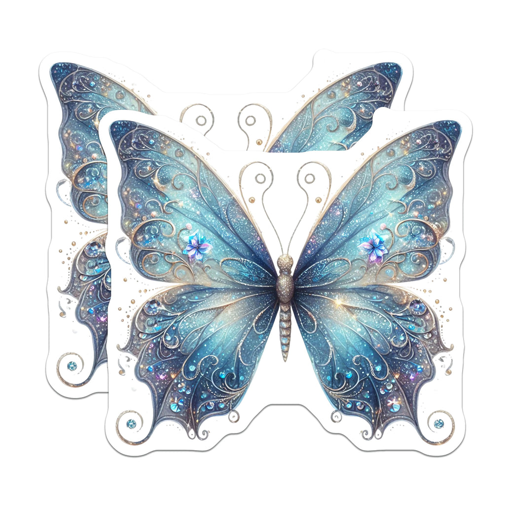 (2 Pack) Glitter Butterfly Magnets - Fairy Decor - Refrigerator Art - 5 Inches On Longest Side - Thick Durable Magnet - Made in USA - MAG36006