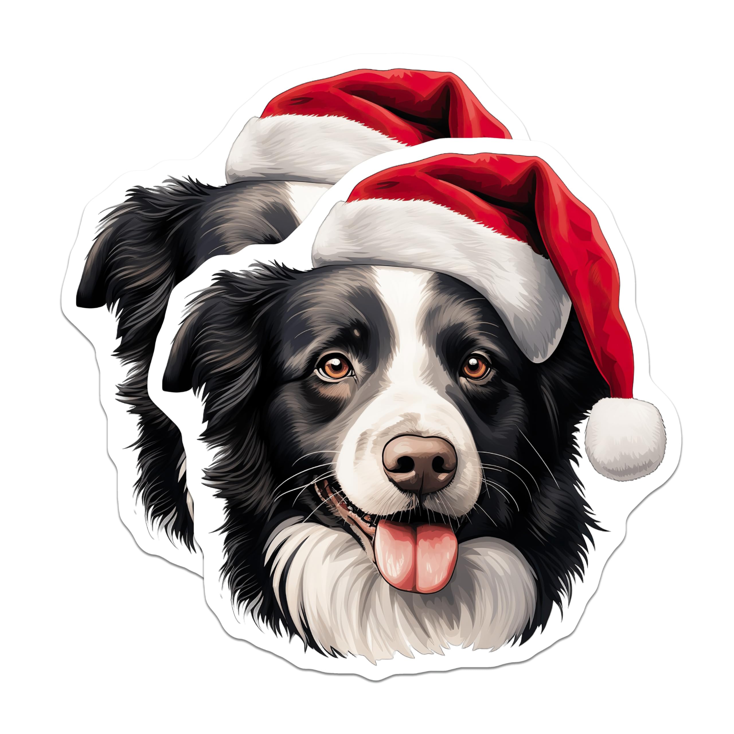 (2 Pack) Border Collie Christmas Magnets - Santa Hat Dog Decor - Holiday Pet Owner Idea - 5 Inches On Longest Side - Thick Durable Magnet - Made in USA - MAG29050