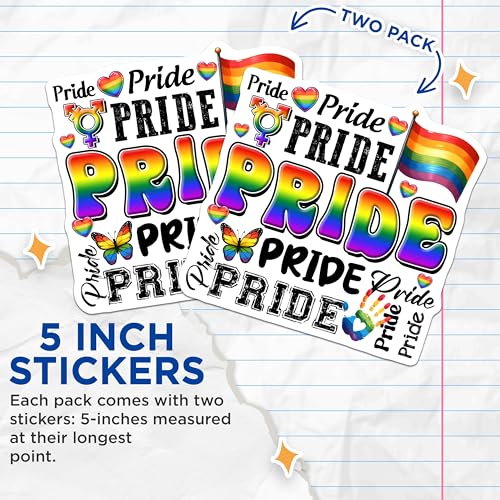 (2 Pack) Pride Stickers - LGBTQ+ Rainbow Flag - Pride Symbols and Signs - Equality and Inclusion - 5" On Longest Side - Sticks to Smooth Flat Surfaces - Made in USA - BMCS8257