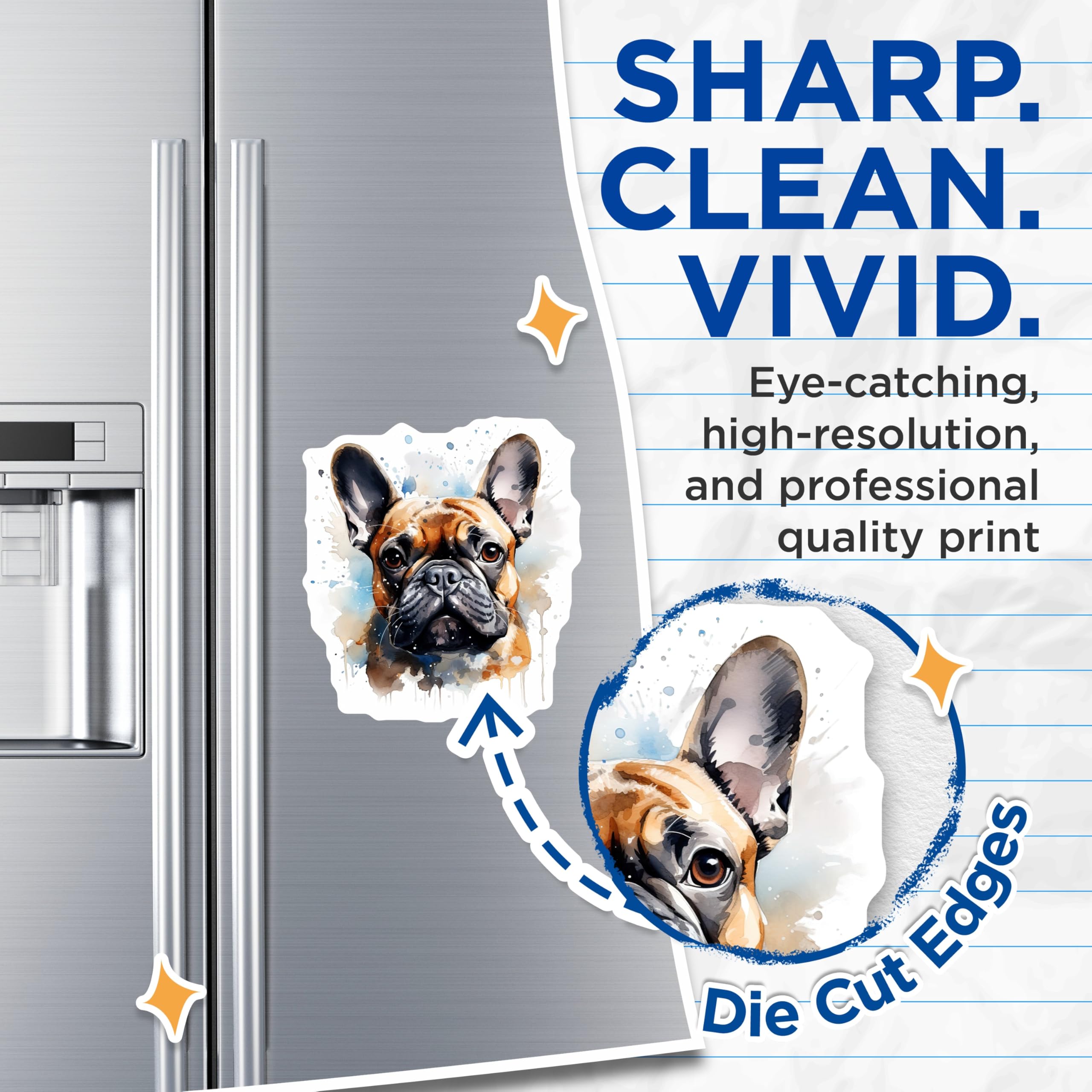 (2 Pack) French Bulldog Magnets - Watercolor Frenchie Art - Cute Puppy Fridge Decor - Animal Lover Collectible - 5 Inches On Longest Side - Thick Durable Magnet - Made in USA - MAG24707