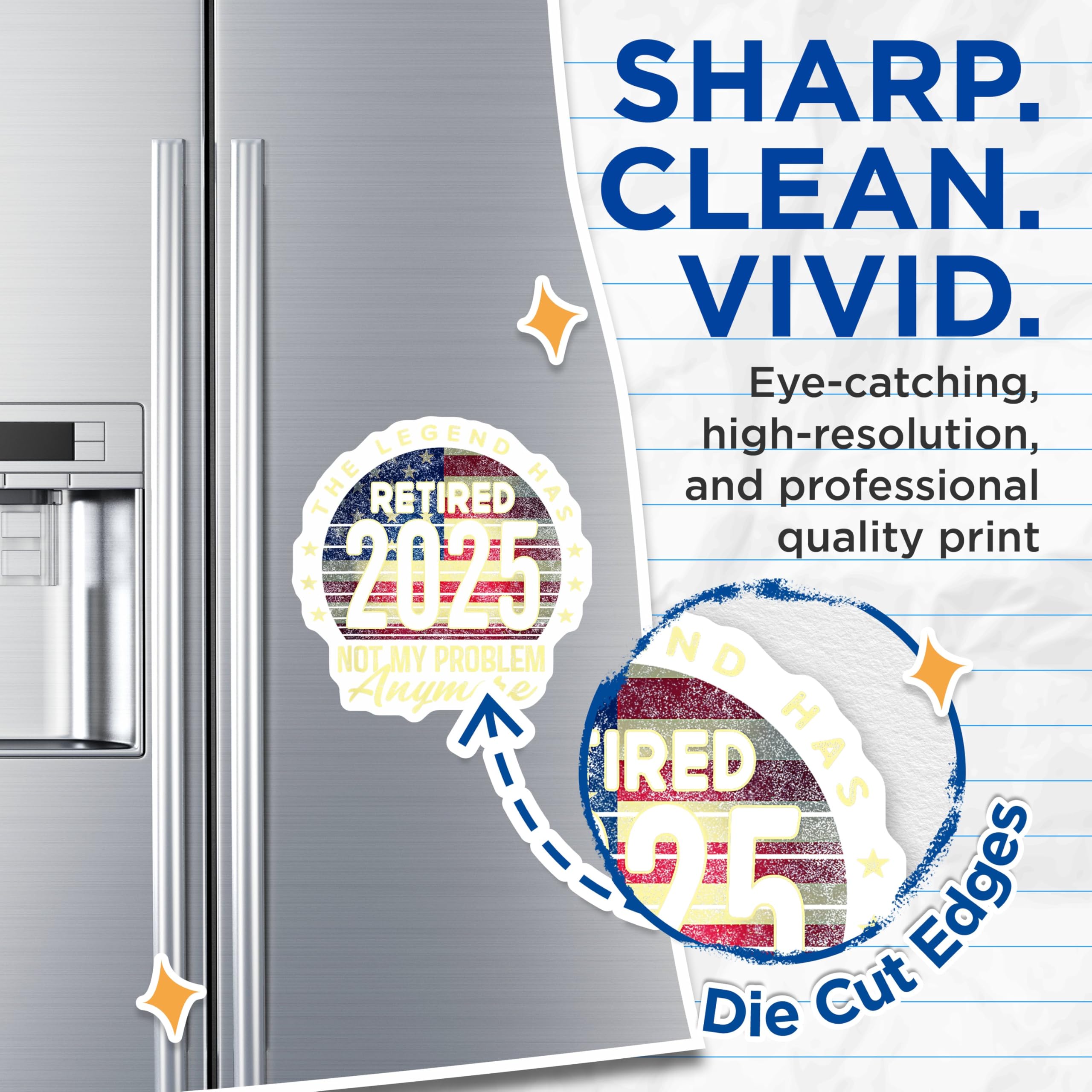 (2 Pack) Retired 2025 Magnets - American Flag - Funny Retirement - Retirement Decor - Retired Legend - 5" On Longest Side - for Cars, Refrigerators, Toolboxes, Lockers - Made in USA MAG3556