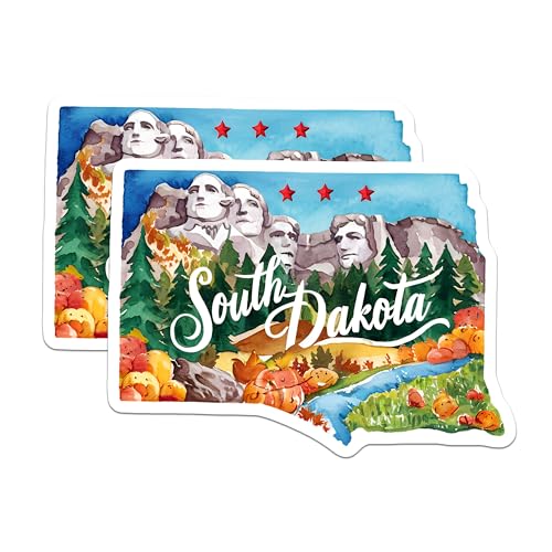 (2 Pack) South Dakota State Sticker - Mount Rushmore Sticker - State Souvenir Sticker - 5" On Longest Side - Sticks to Smooth Flat Surfaces - Made in USA - BMCS6306