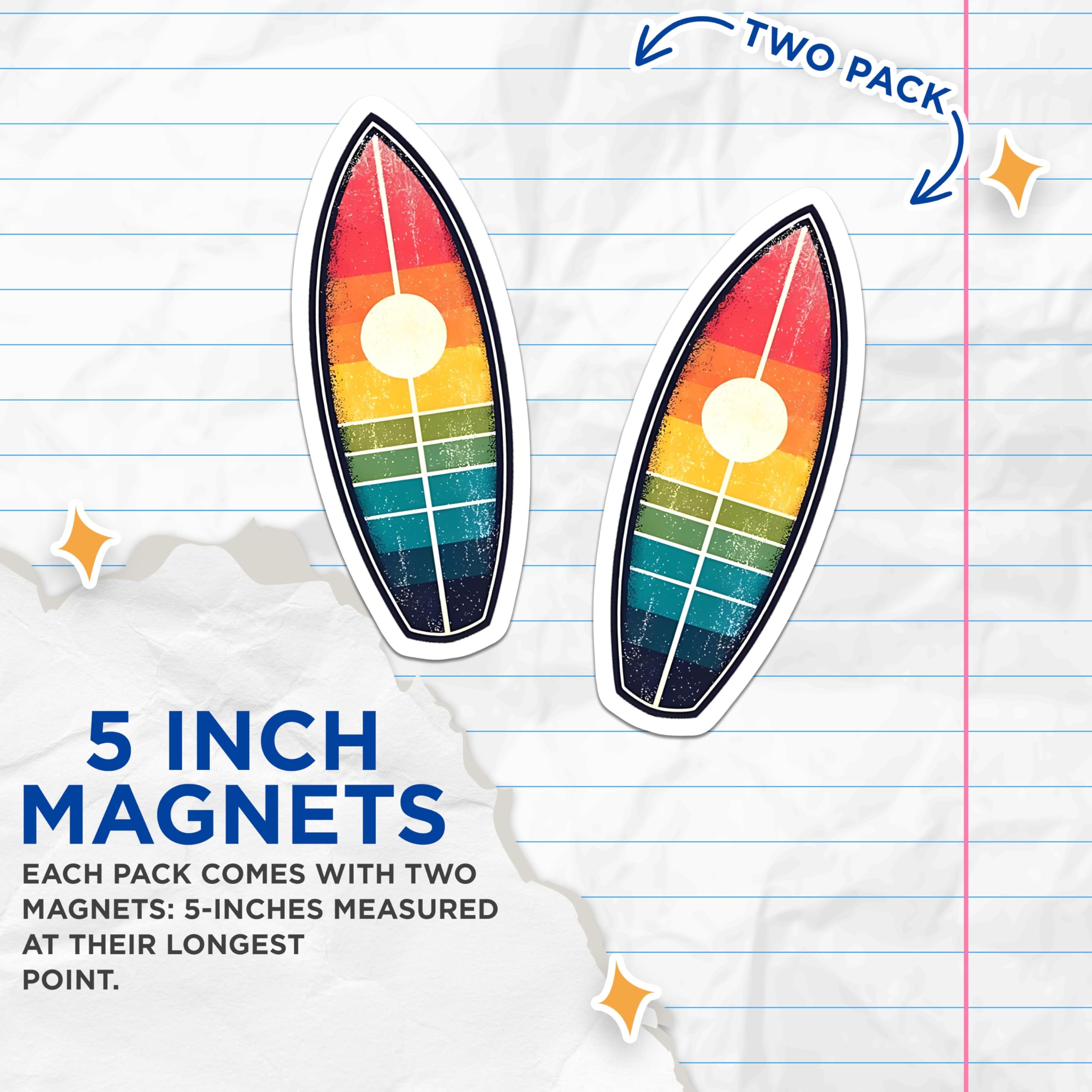 (2 Pack) Surfboard Magnets - Retro Surf Decor - Beach Theme Magnets - 5" On Longest Side - Premium Magnet - for Cars, Refrigerators, Toolboxes, Lockers - Made in USA - MAG14710