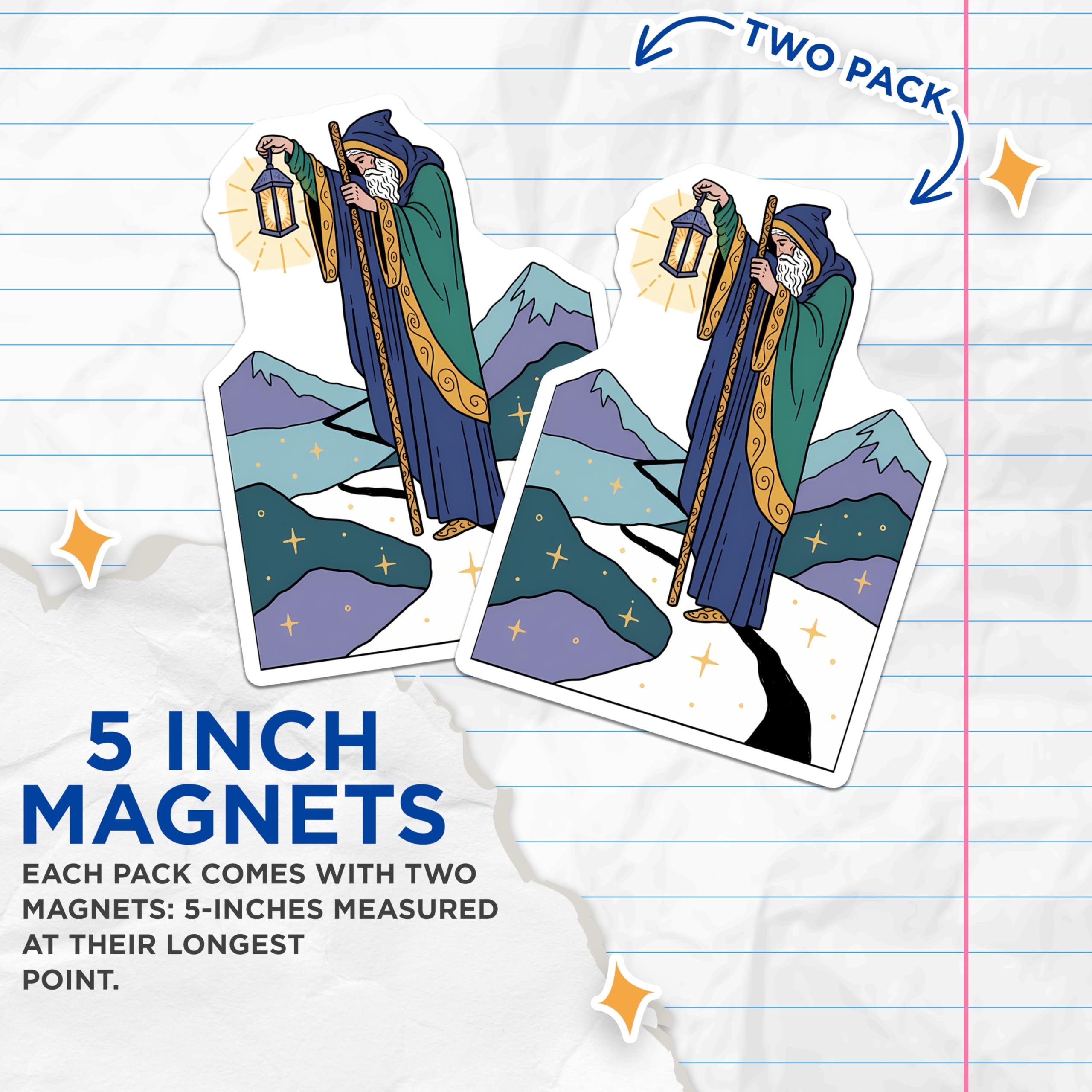 (2 Pack) Wise Elder Magnets - Enchanted Wizard Decor - Lantern Light Adventure - Fantasy Home Accents - 5 Inches On Longest Side - Thick Durable Magnet - Made in USA - MAG21536