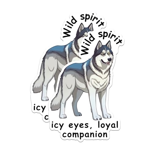 (2 Packs) Husky Dog Breed Stickers - Wild Spirit ICY Eyes, Loyal Companion Decals - 5 Inches On Longest Side - Premium Vinyl Decal - Sticks to Any Smooth Flat Surface - Made in USA - BMCS2390