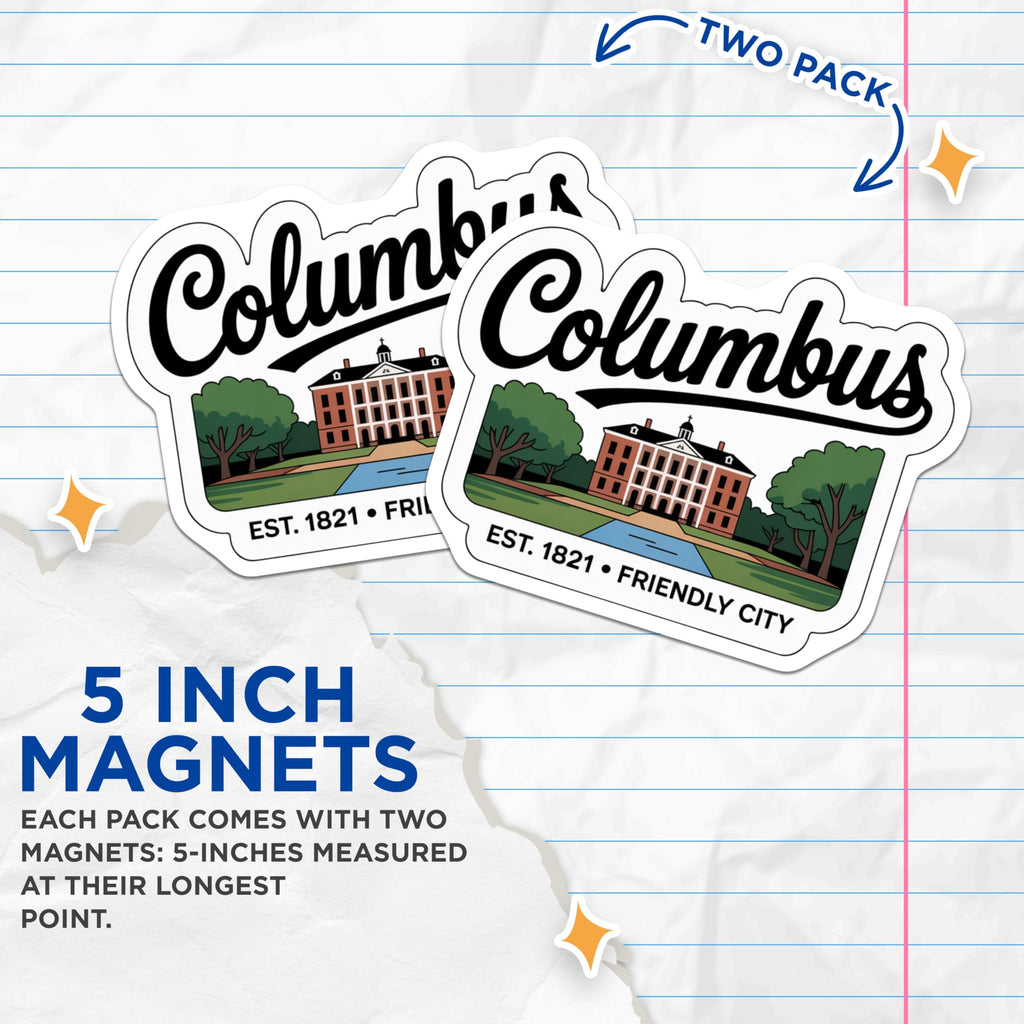 (2 Pack) Columbus Ohio Magnets - Friendly City Est 1821 - State Travel Souvenirs - 5 Inches On Longest Side - Thick Durable Magnet - Made in USA - MAG19017