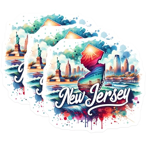 (3 Pack) New Jersey Decals - NJ Pride - State Laptop Decals- 3 Inches On Longest Side - Easy Peel & Apply - Made in USA - 3MCS5634