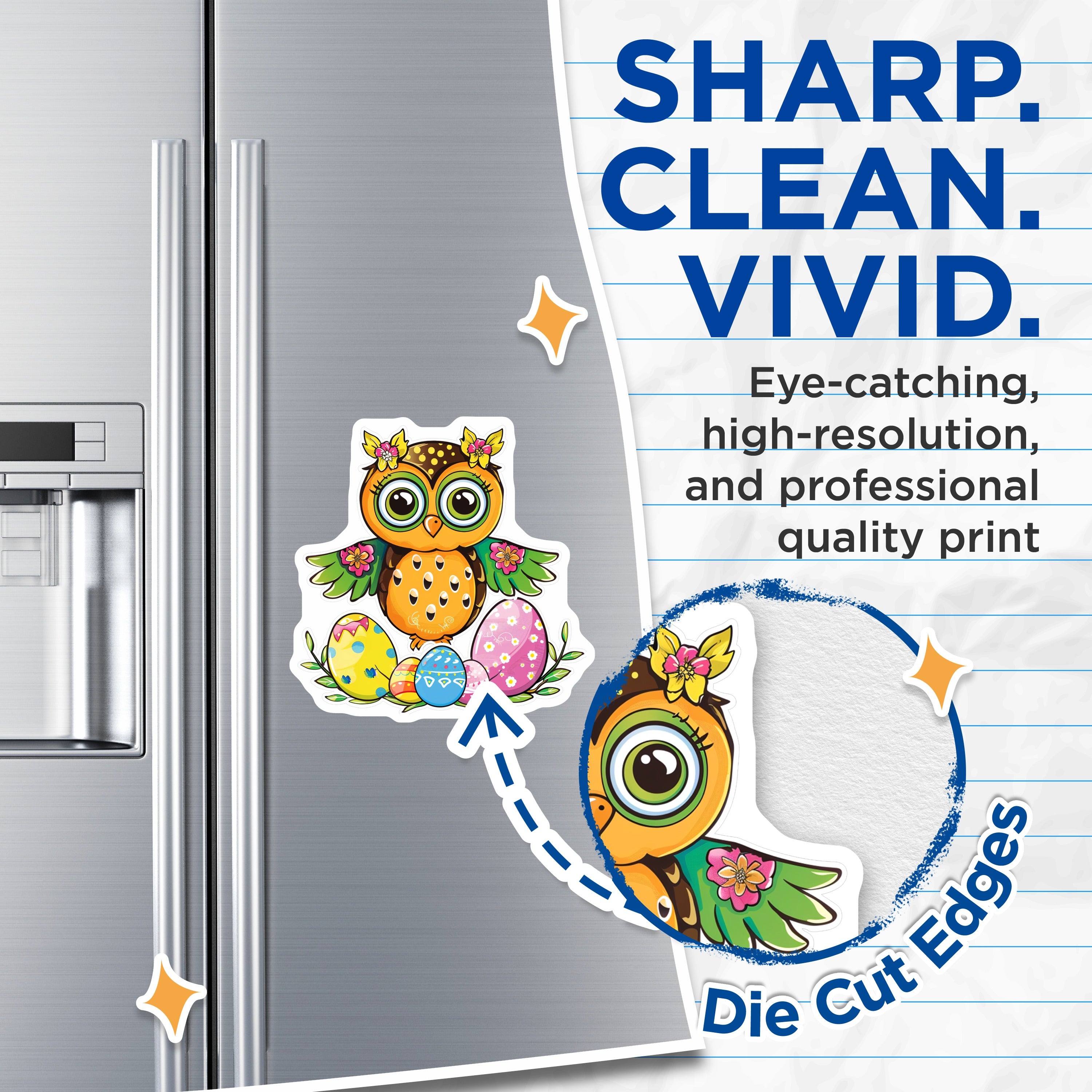 (2 Pack) Easter Owl Magnets - Cute Spring Decor - Refrigerator Accessories - Kids Room Locker Magnets - 5 Inches On Longest Side - Thick Durable Magnet - Made in USA - MAG36783