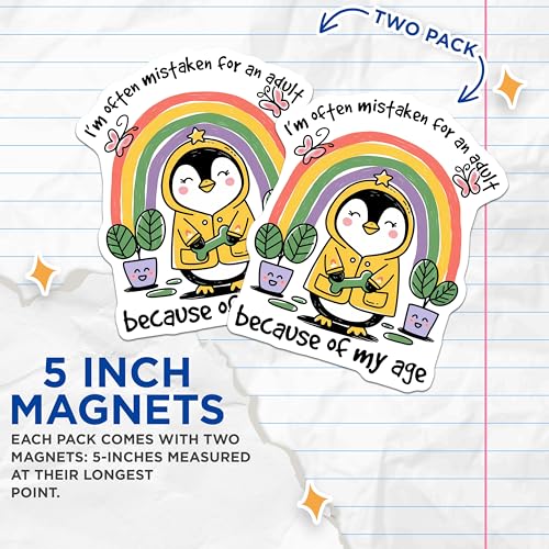 (2 Pack) Cute Penguin Rainbow Magnets - Funny Animal Quote - Decorative Fridge - 5" On Longest Side - for Cars, Refrigerators, Toolboxes, Lockers - Made in USA BMCS3306