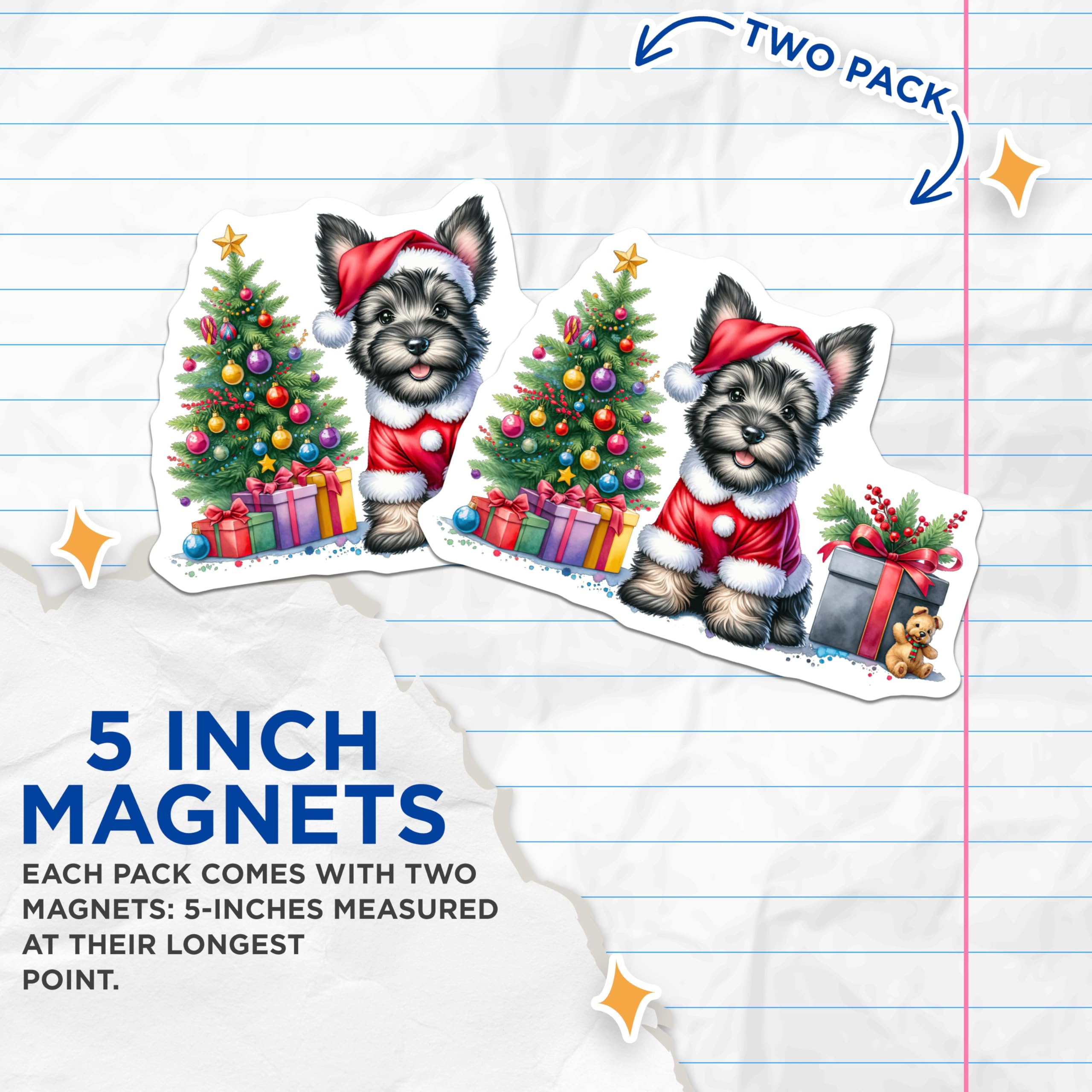 (2 Pack) Christmas Dog Magnets - Santa Puppy Decor - Holiday Pet Fridge Magnets - 5 Inches On Longest Side - Thick Durable Magnet - Made in USA - MAG28011