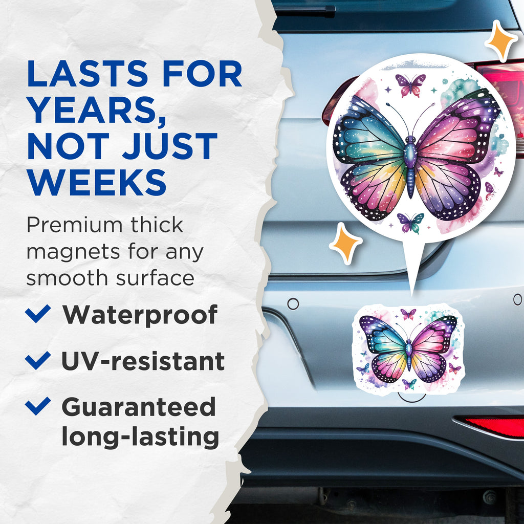 (2 Pack) Vibrant Watercolor Butterfly Magnets - Iridescent Rainbow Fridge Decor - Whimsical Nature Accent Magnets - 5 Inches On Longest Side - Thick Durable Magnet - Made in USA - MAG39843