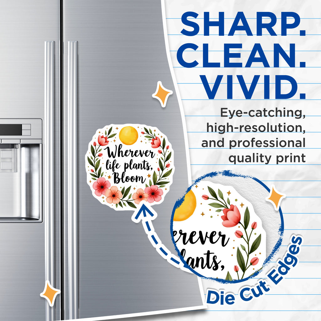 (2 Pack) Wherever Life Plants Bloom Magnets - Inspirational Floral Decor - Positive Affirmation Fridge Art - 5 Inches On Longest Side - Thick Durable Magnet - Made in USA - MAG37296