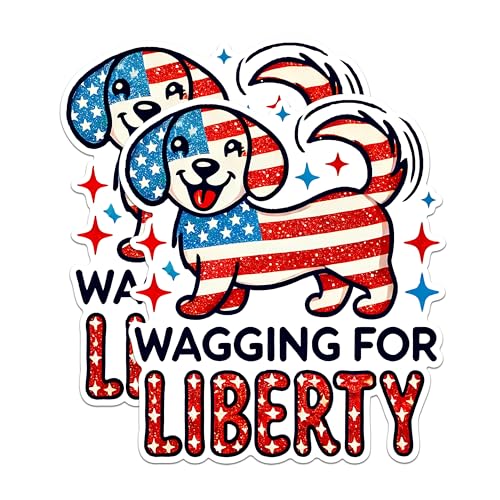 (2 Pack) Wagging for Liberty Dog Magnets - Patriotic Dog Magnets - American Flag Dog Magnets- 5" On Longest Side - for Fridges, Toolboxes, Cars - Made in USA - MAG2711