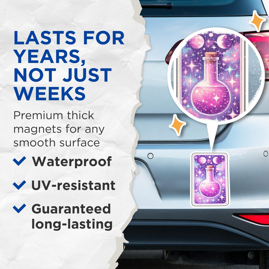 (2 Pack) Cosmic Potion Bottle Magnets - Celestial Magic Elixir - Moon Stars Fantasy Decor - 5 Inches On Longest Side - Thick Durable Magnet - Made in USA - MAG20793