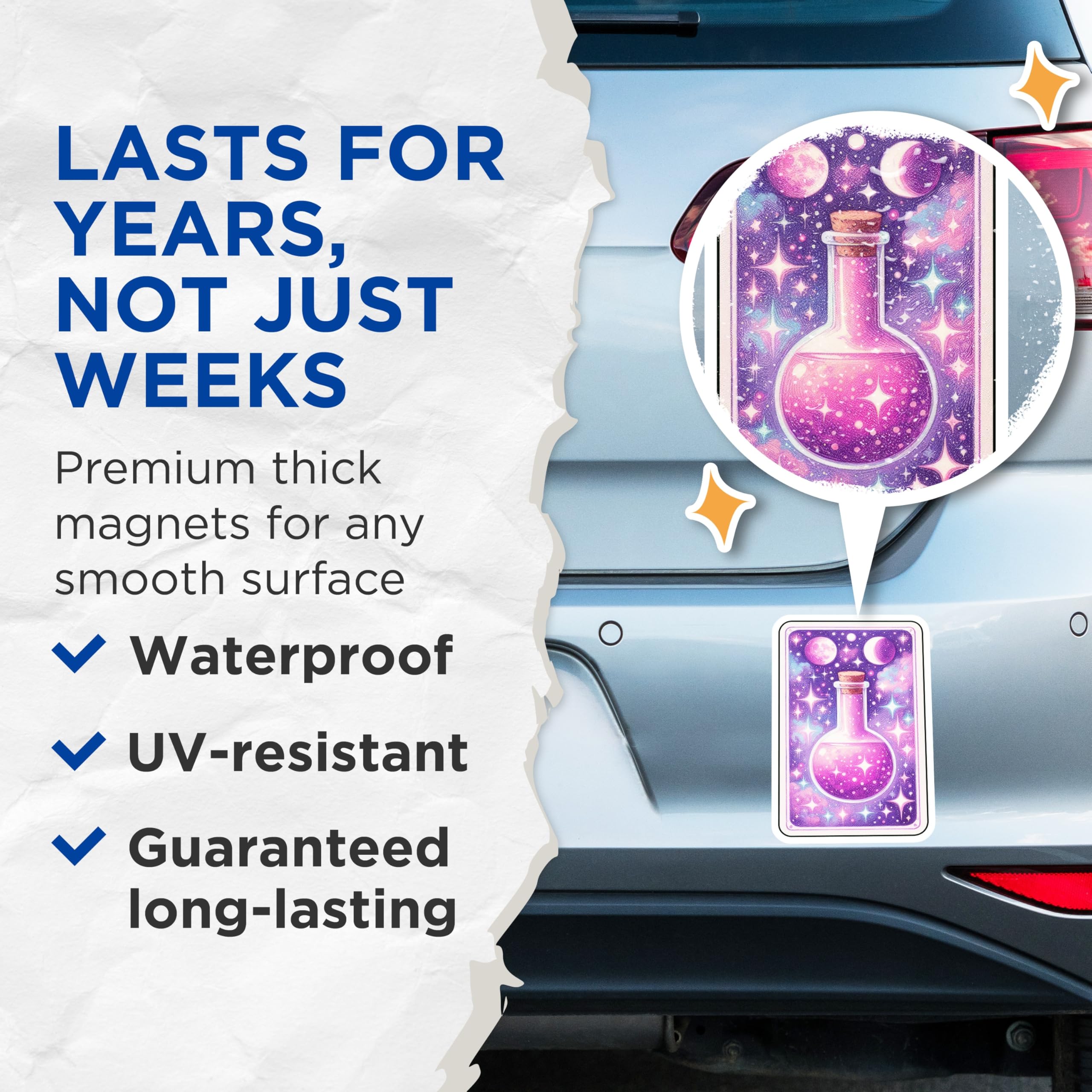 (2 Pack) Cosmic Potion Bottle Magnets - Celestial Magic Elixir - Moon Stars Fantasy Decor - 5 Inches On Longest Side - Thick Durable Magnet - Made in USA - MAG20793